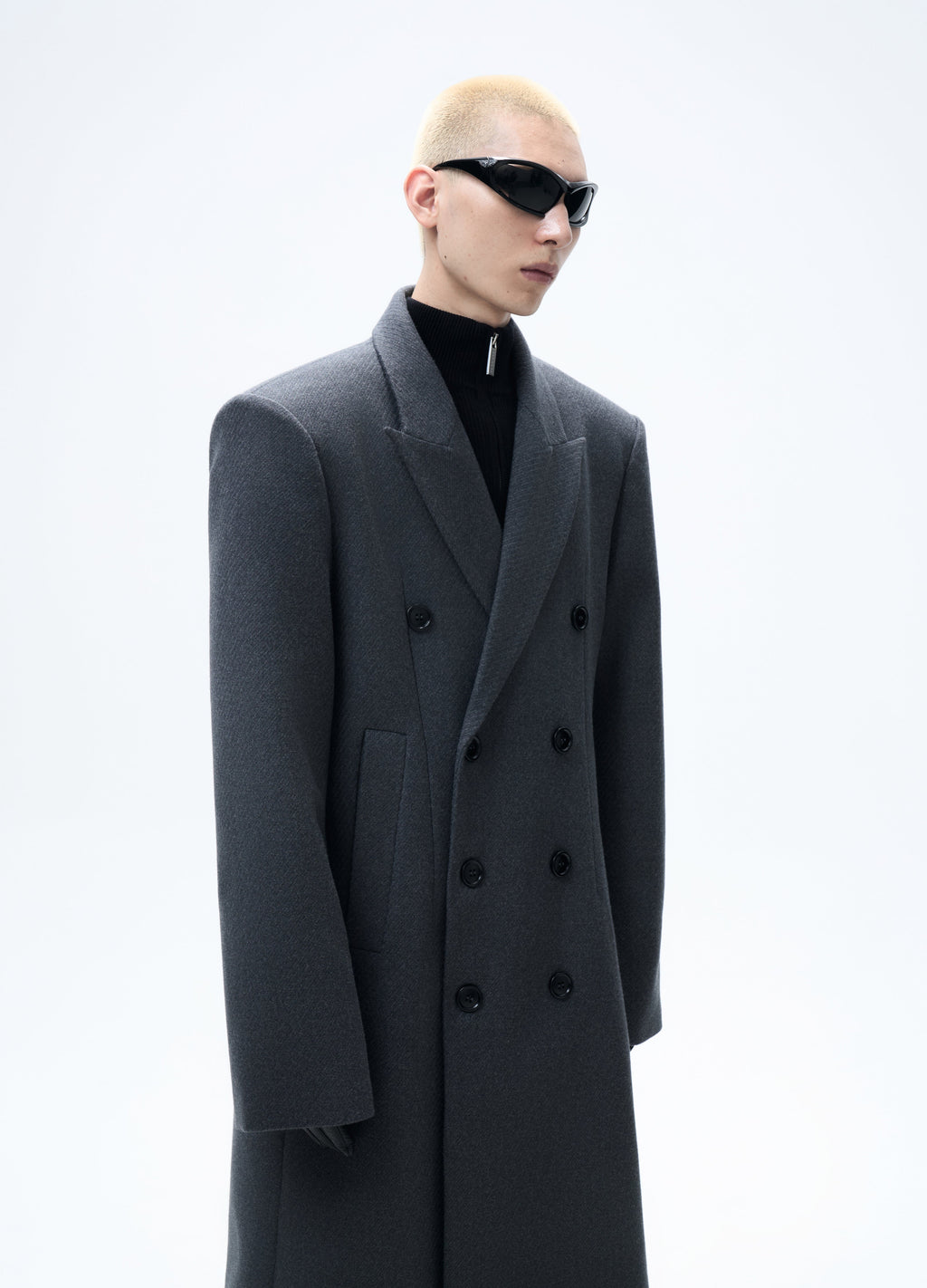 25FW GREY WAISTED WOOL OVERCOAT