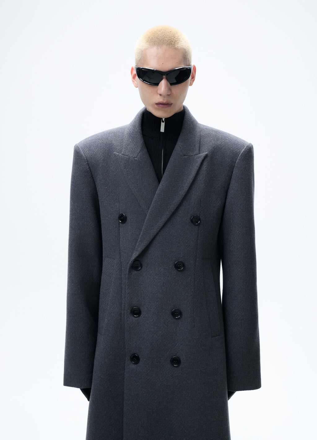 25FW GREY WAISTED WOOL OVERCOAT