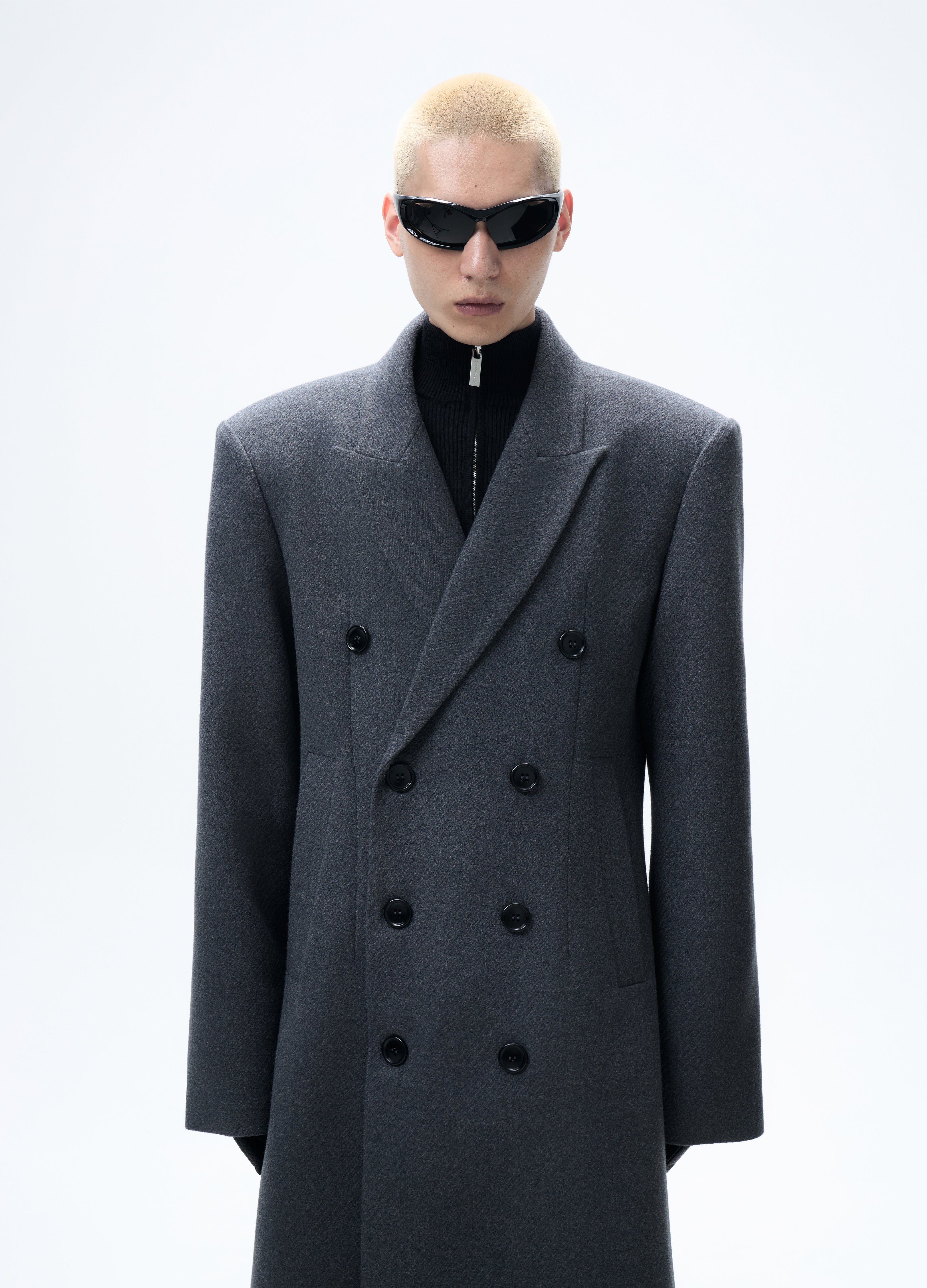 25FW GREY WAISTED WOOL OVERCOAT