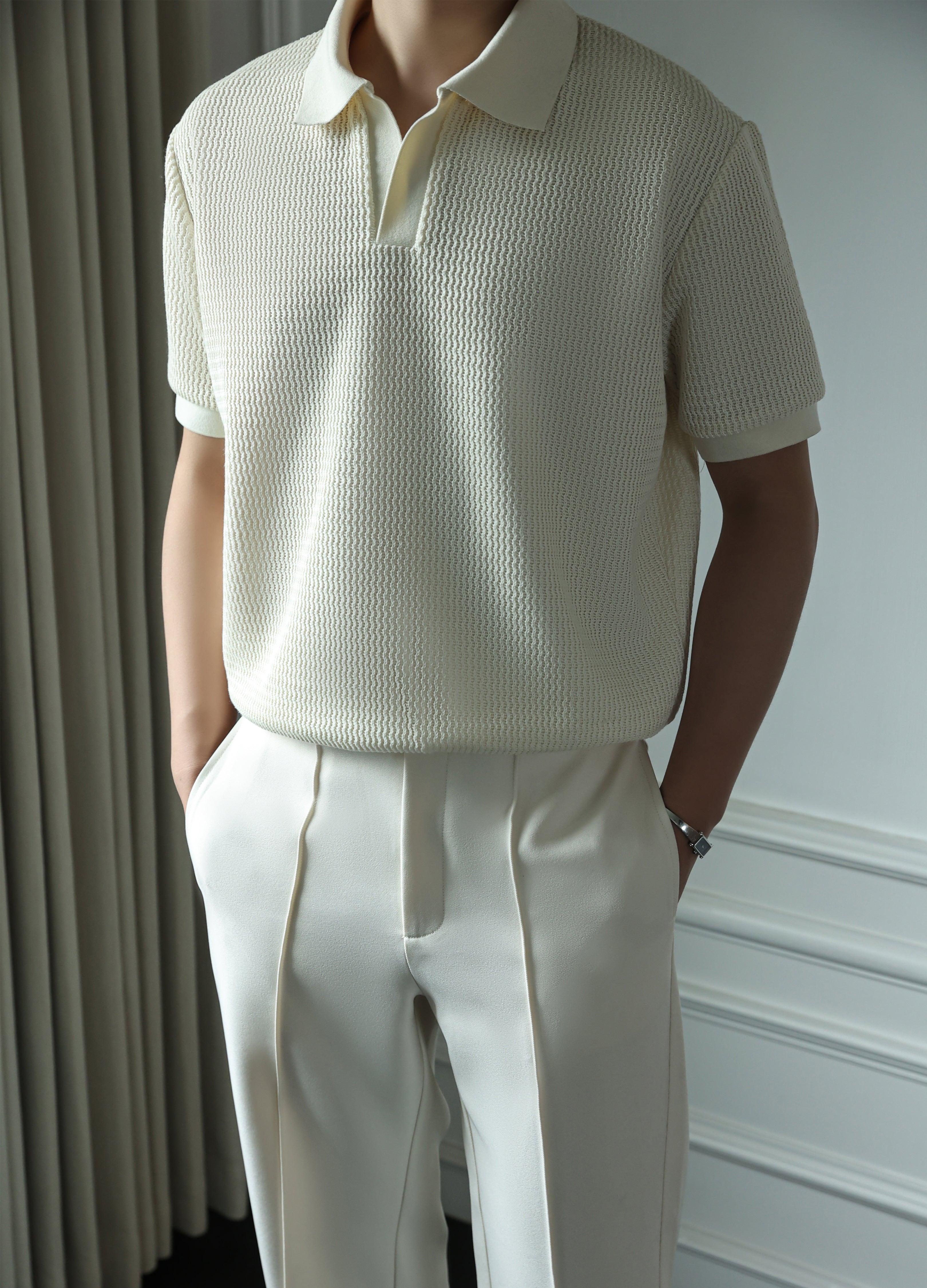 25SS JACQUARD V-NECK POLO