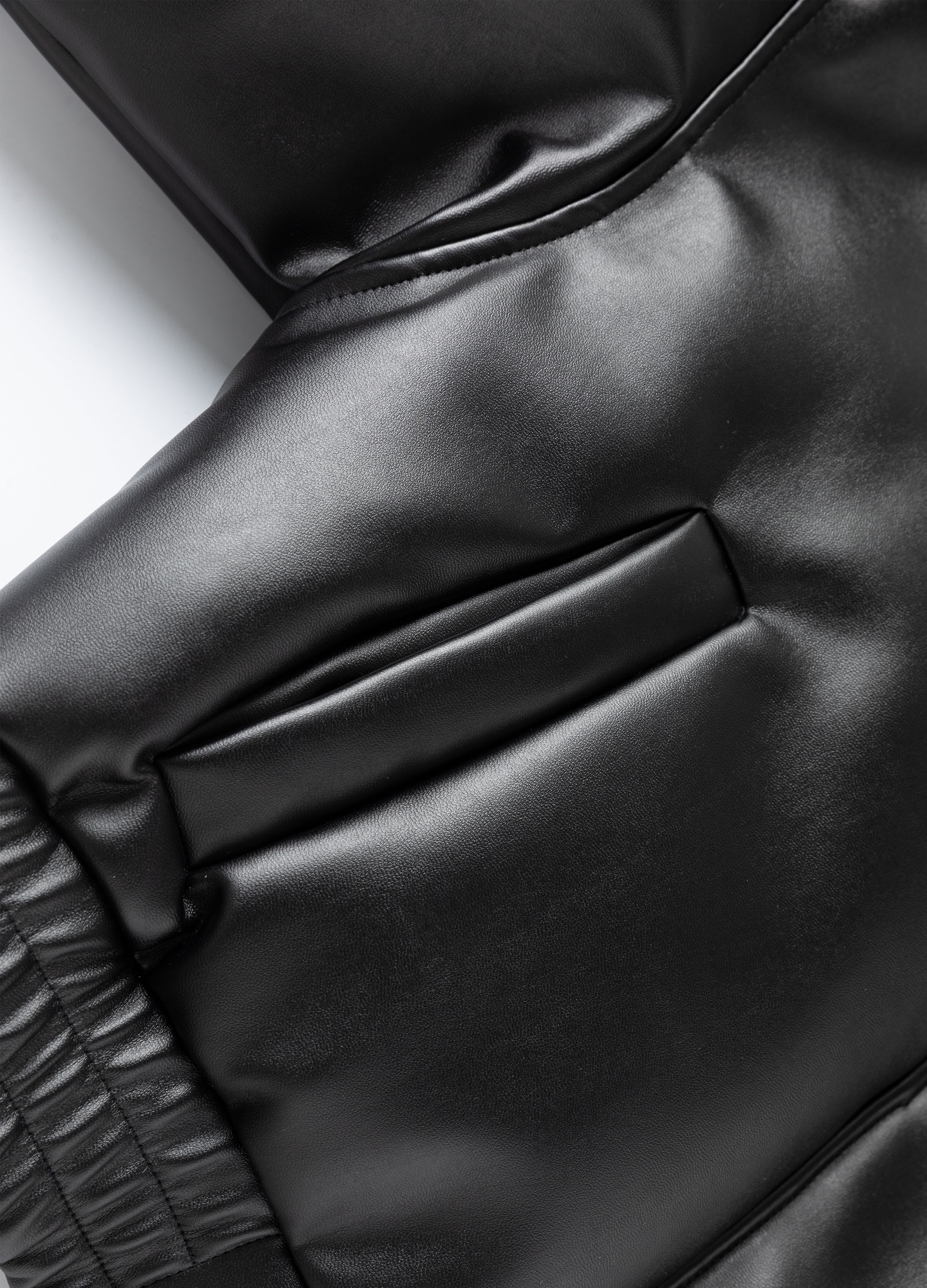 25FW HIGH-COLLAR LEATHER PUFFER