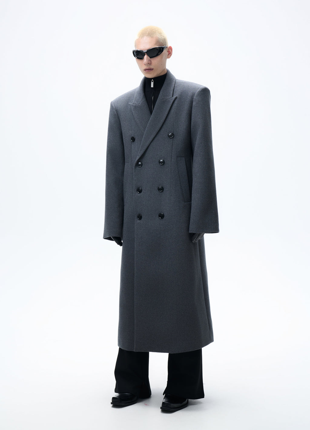 25FW GREY WAISTED WOOL OVERCOAT