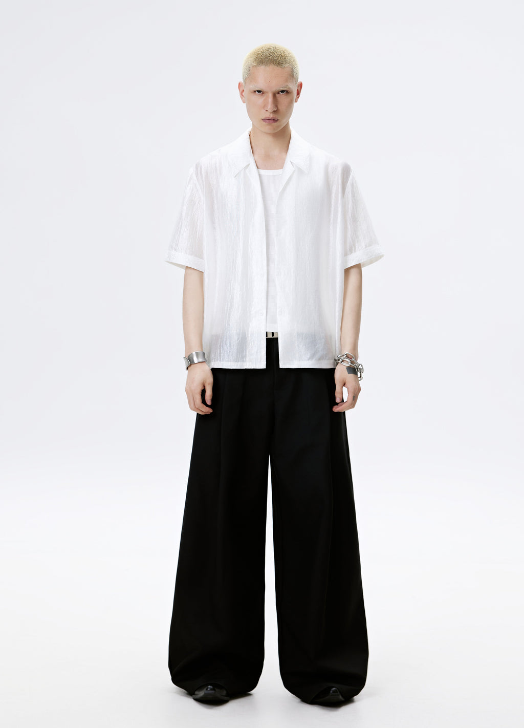 25SS WHITE BLACK TEXTURE SHINE SHIRT