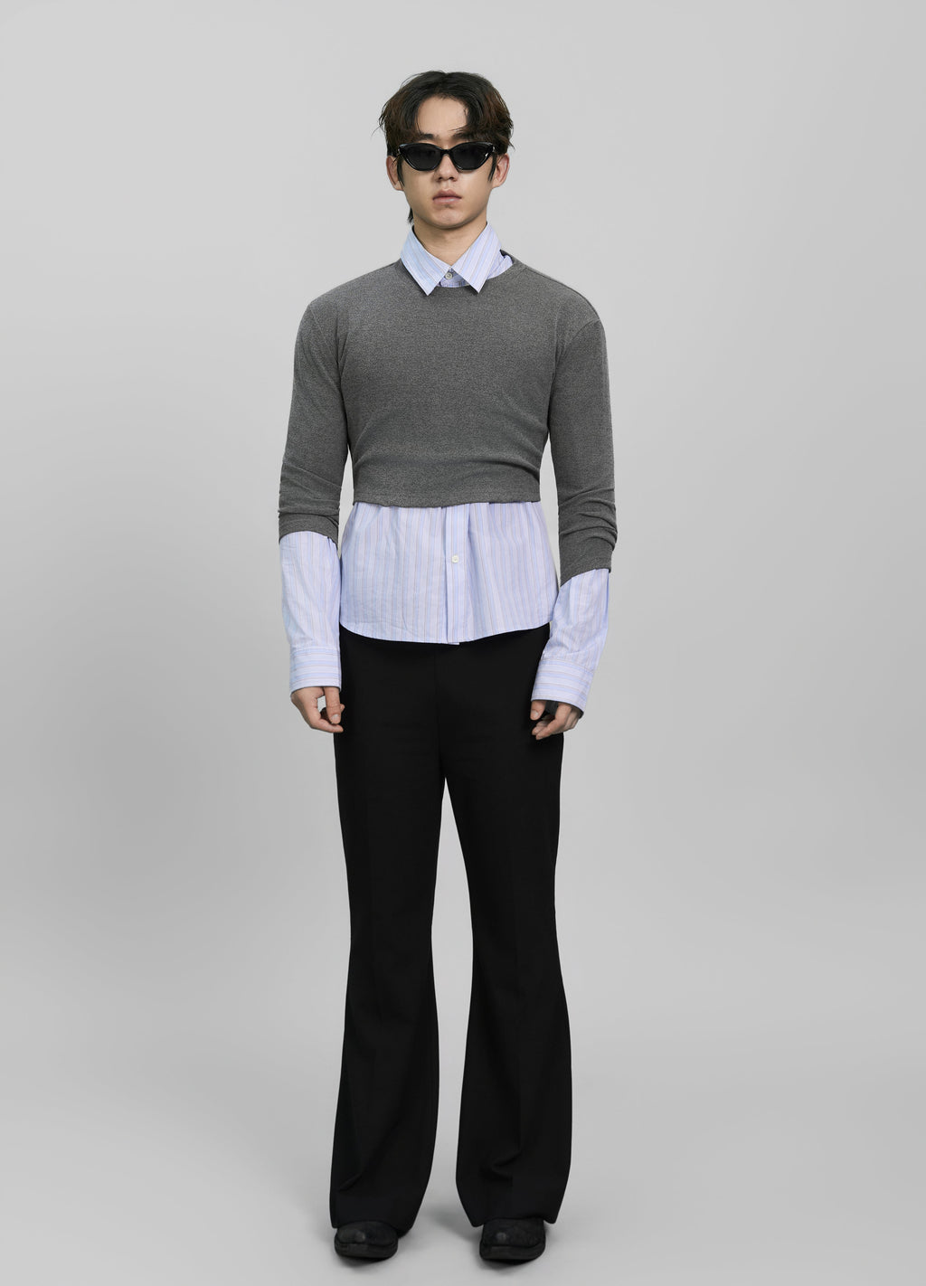 STRIPED EMBROIDERED BLUE SHIRT