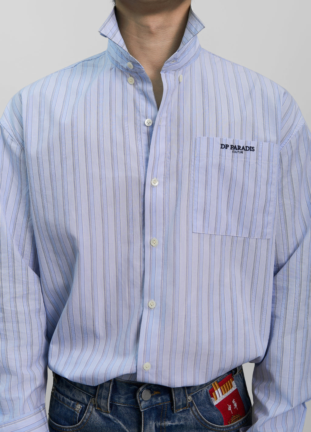 STRIPED EMBROIDERED BLUE SHIRT
