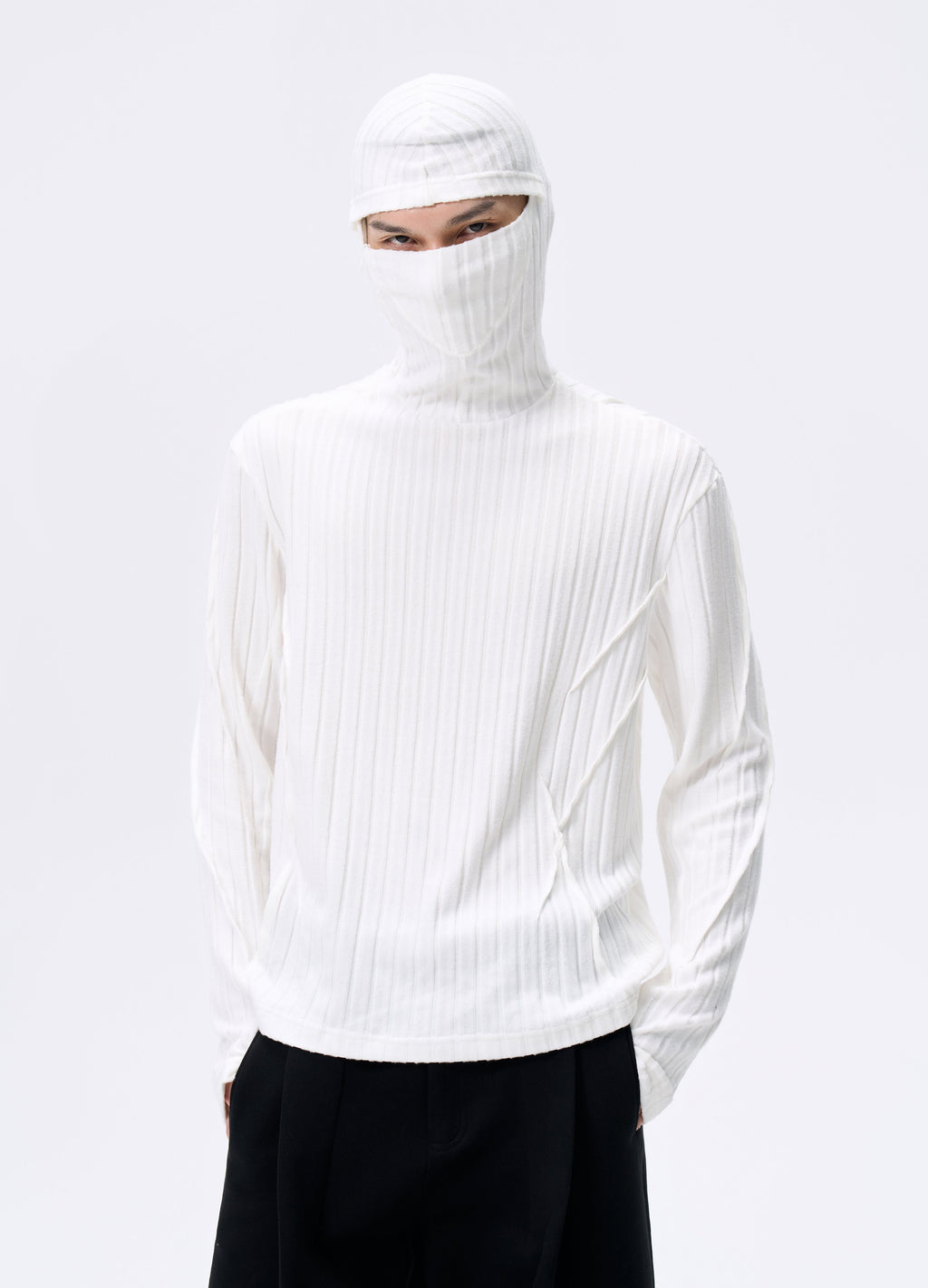 25FW MASKED STRIPE KNIT HOODIE