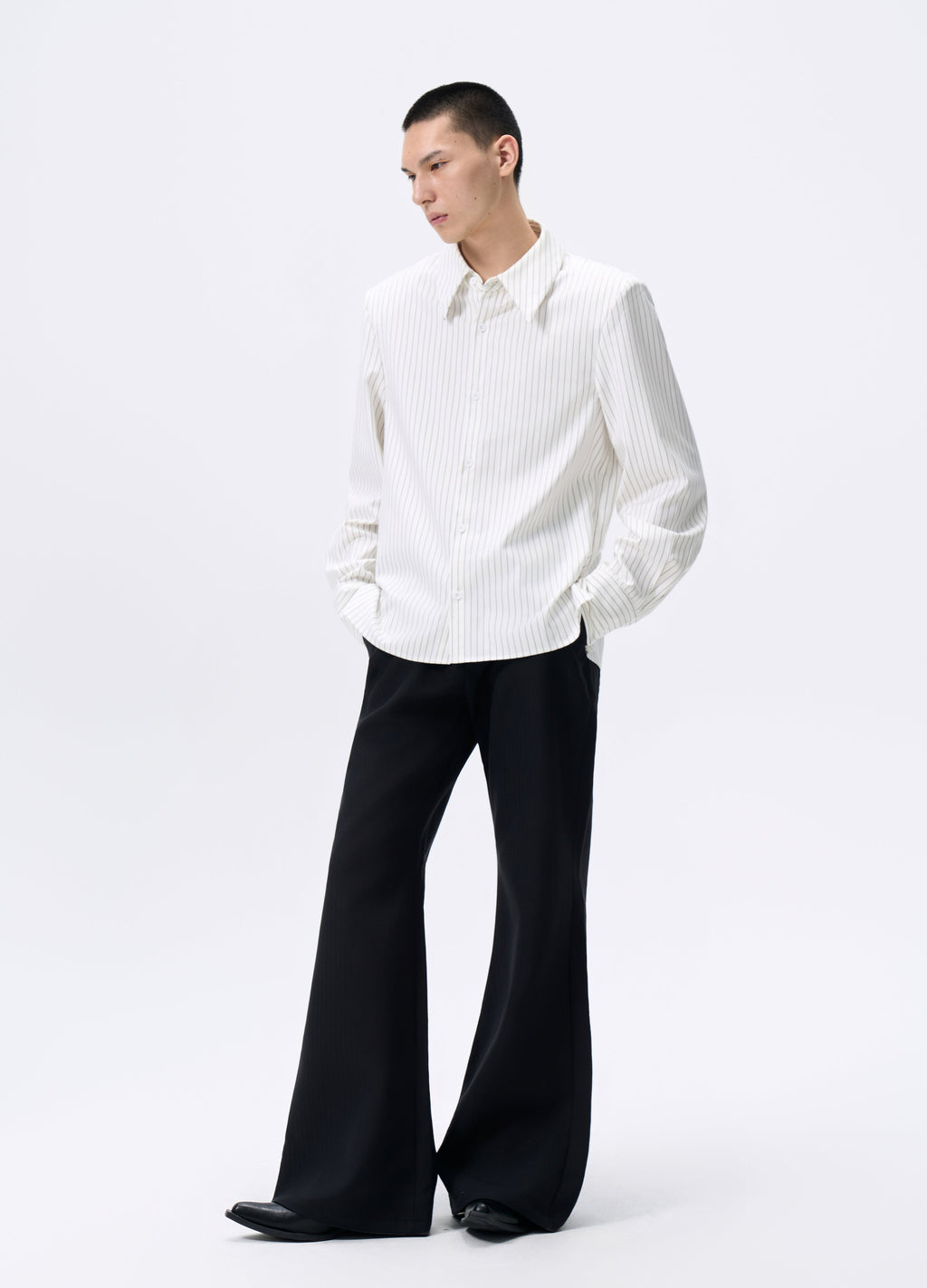 25FW STRIPED PADDED CROPPED SHIRT