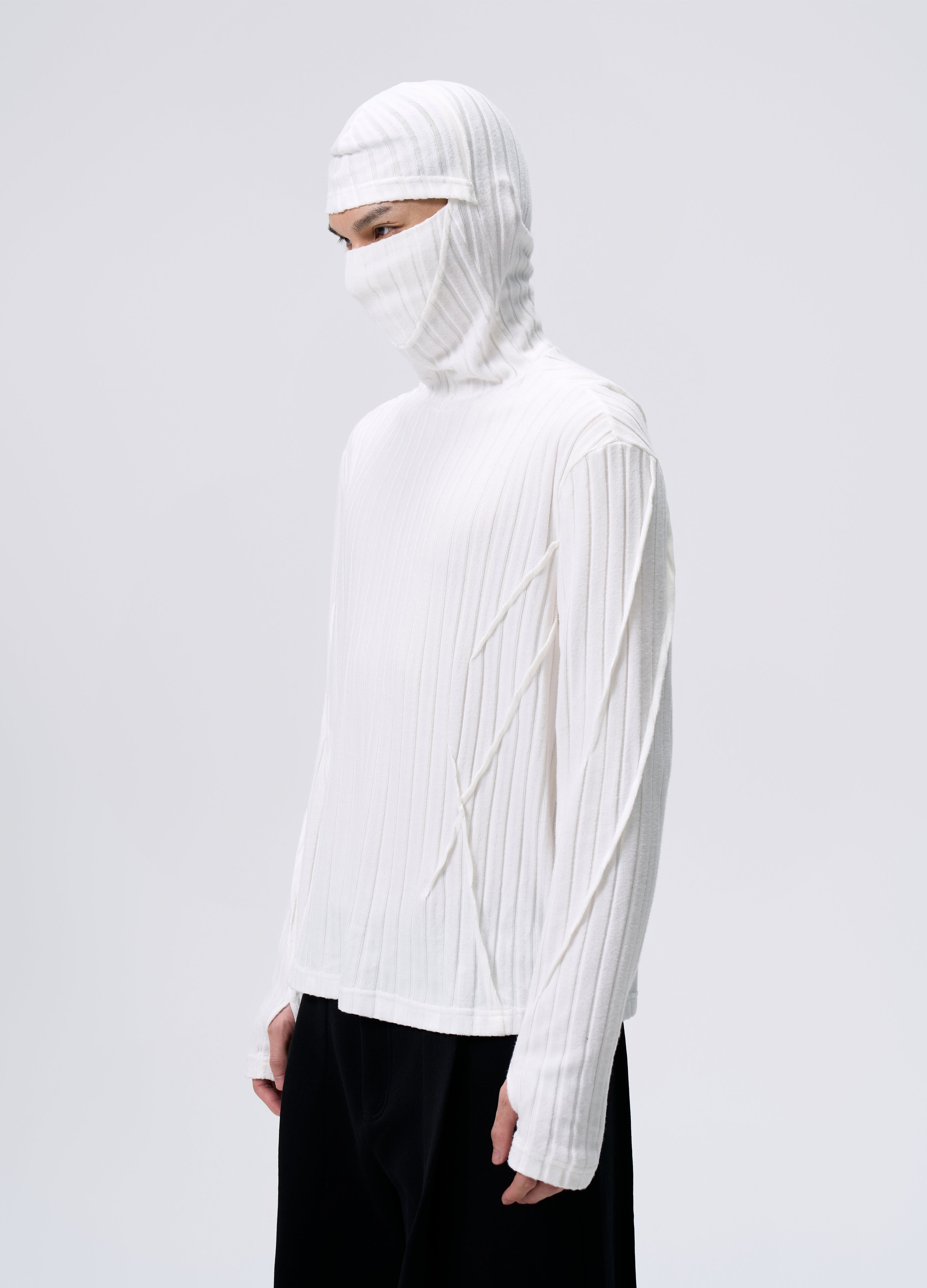 25FW MASKED STRIPE KNIT HOODIE