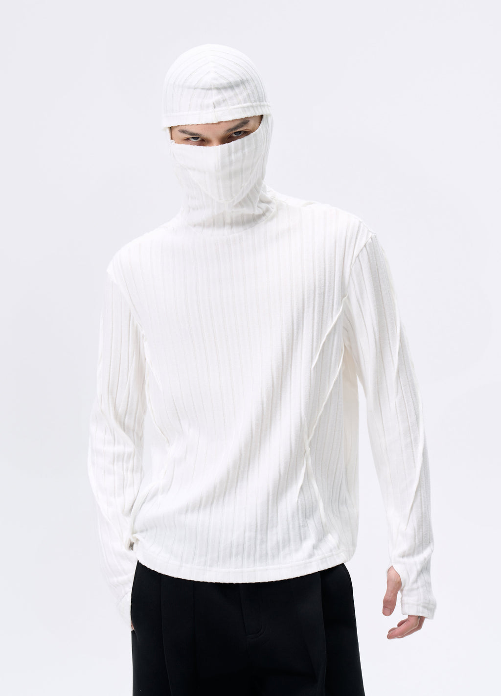 25FW MASKED STRIPE KNIT HOODIE