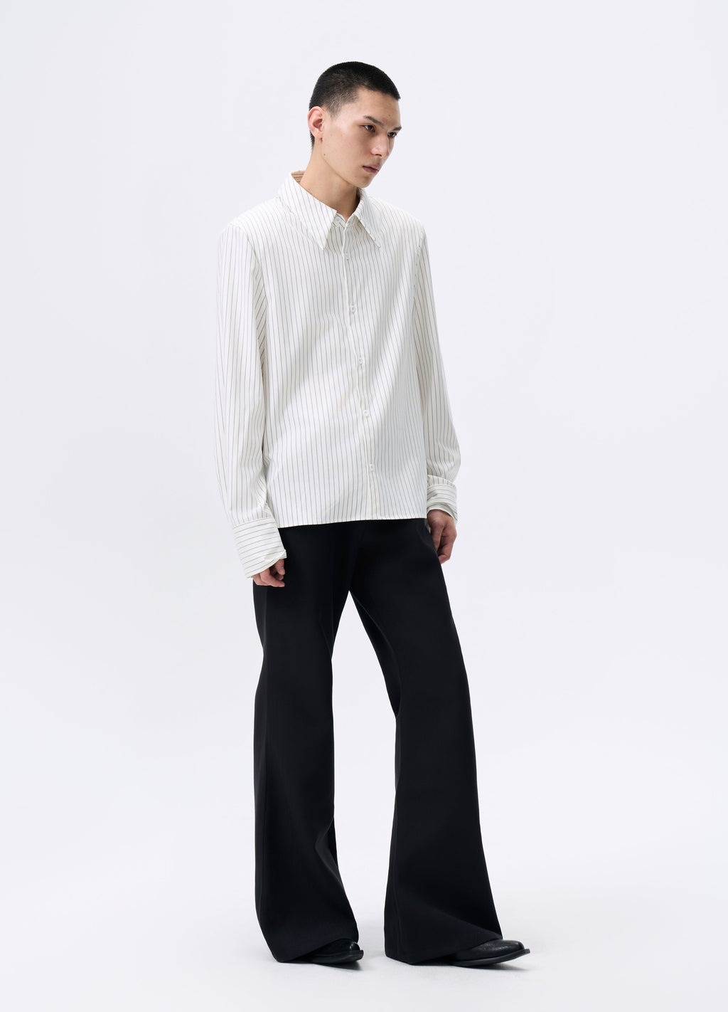 25FW STRIPED PADDED CROPPED SHIRT