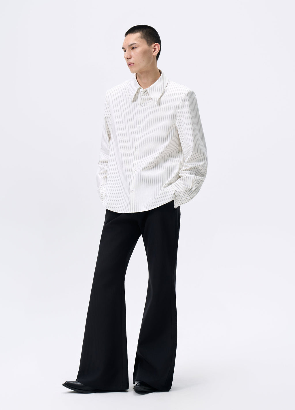 25FW STRIPED PADDED CROPPED SHIRT