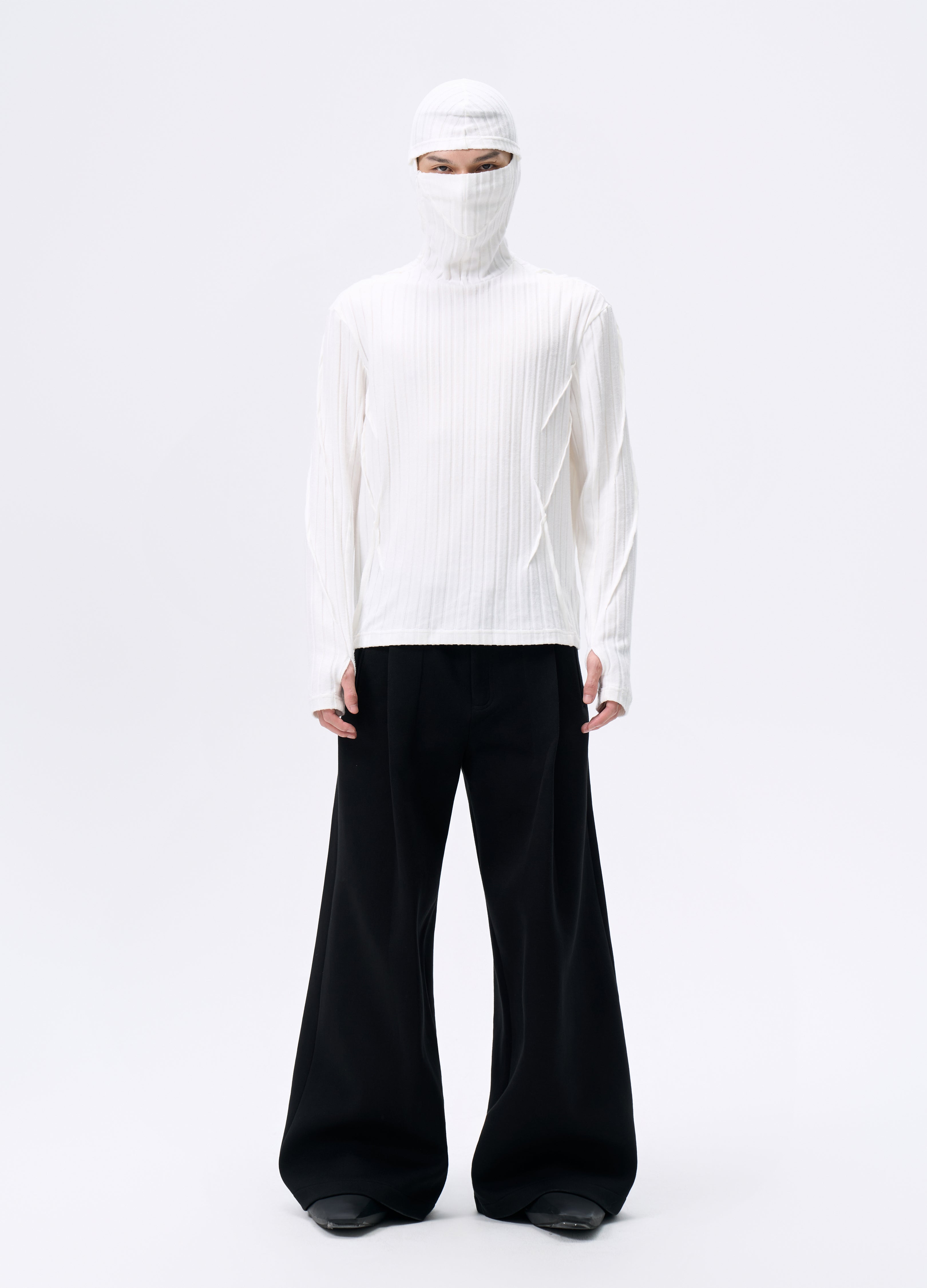 25FW MASKED STRIPE KNIT HOODIE