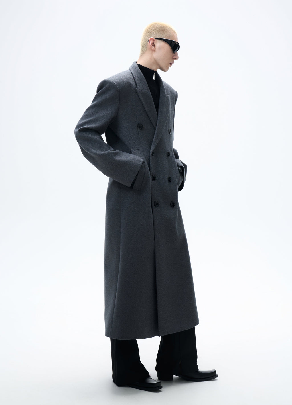 25FW GREY WAISTED WOOL OVERCOAT