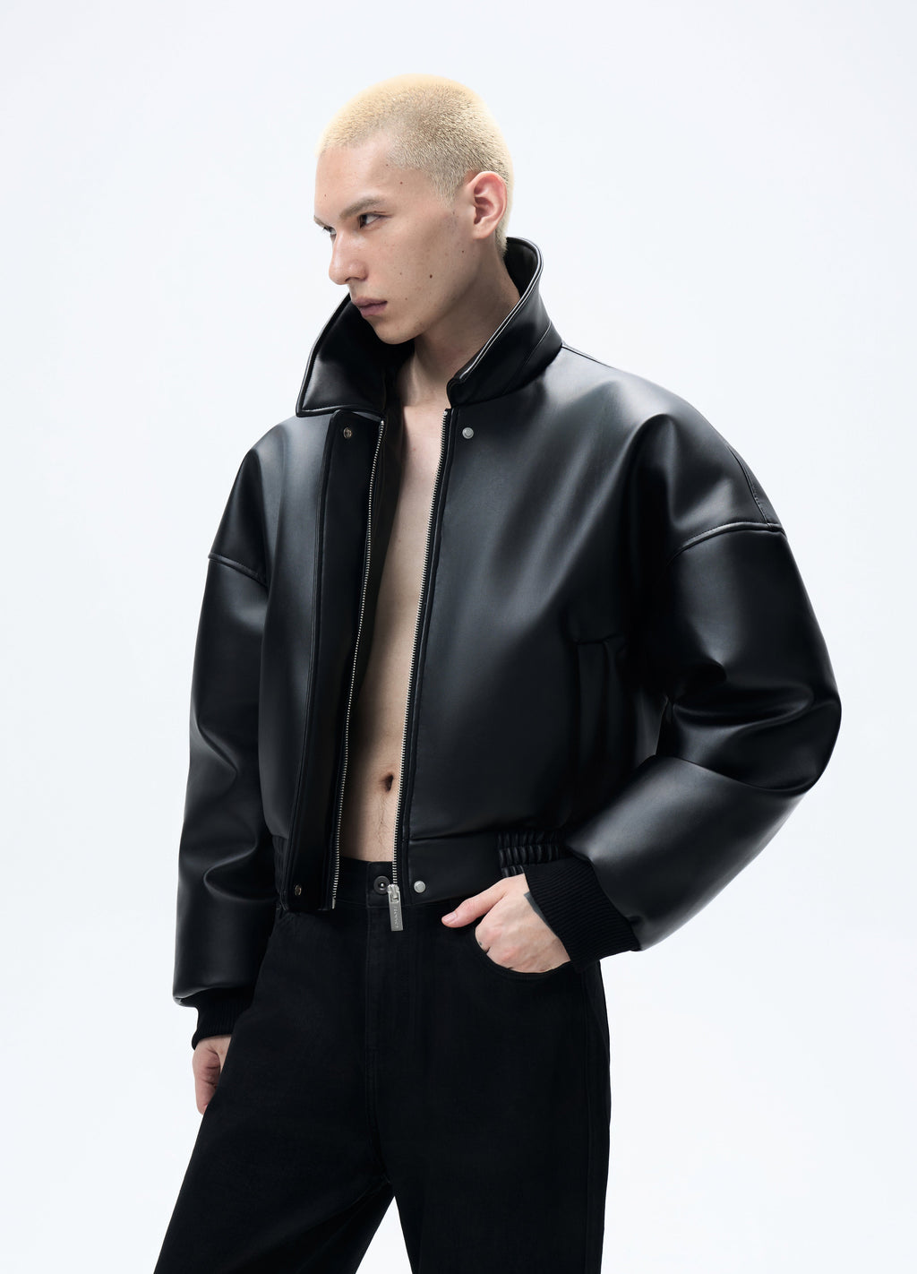 25FW HIGH-COLLAR LEATHER PUFFER