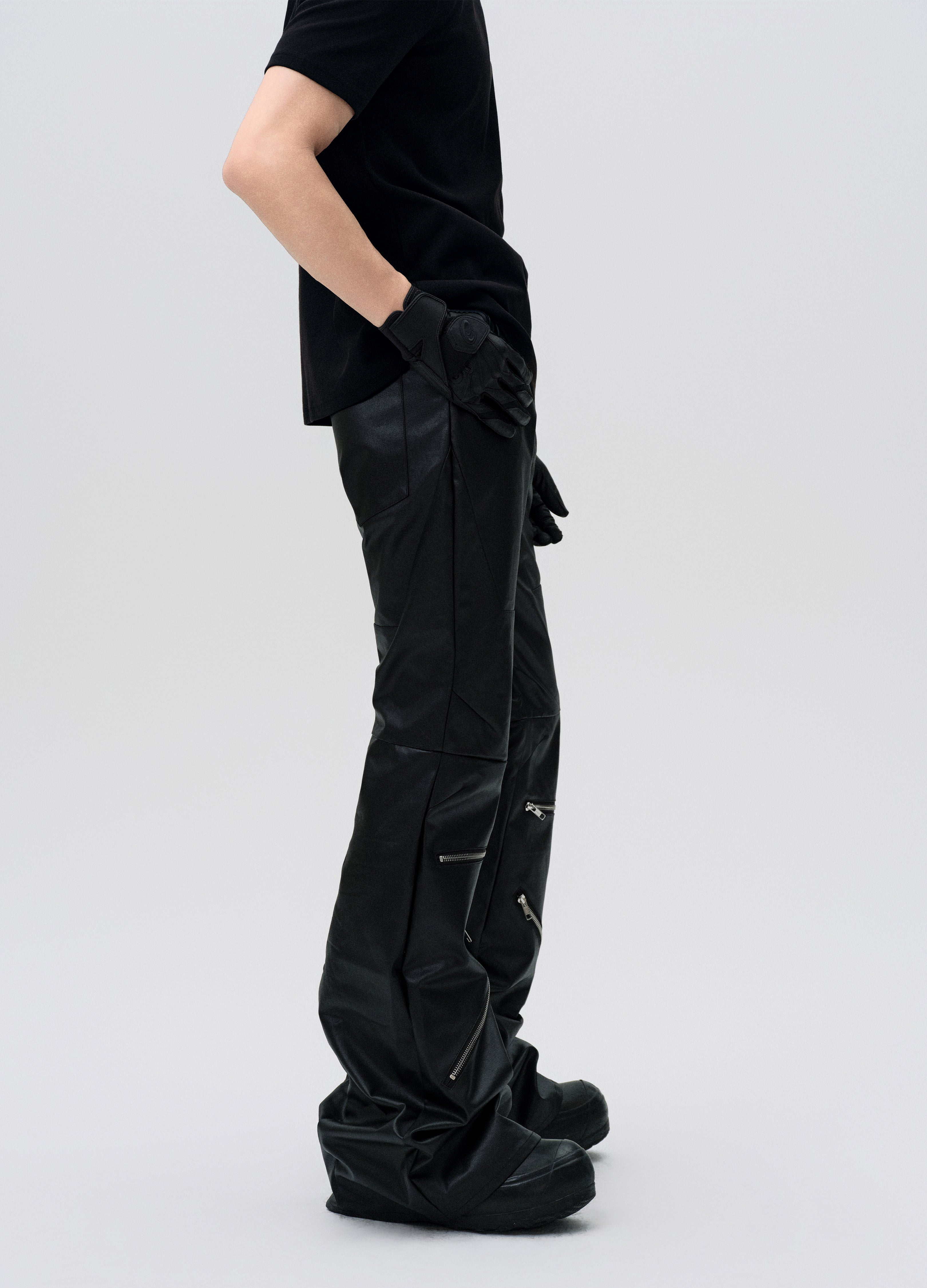 25SS WAXED ZIP DECONSTRUCT PANTS