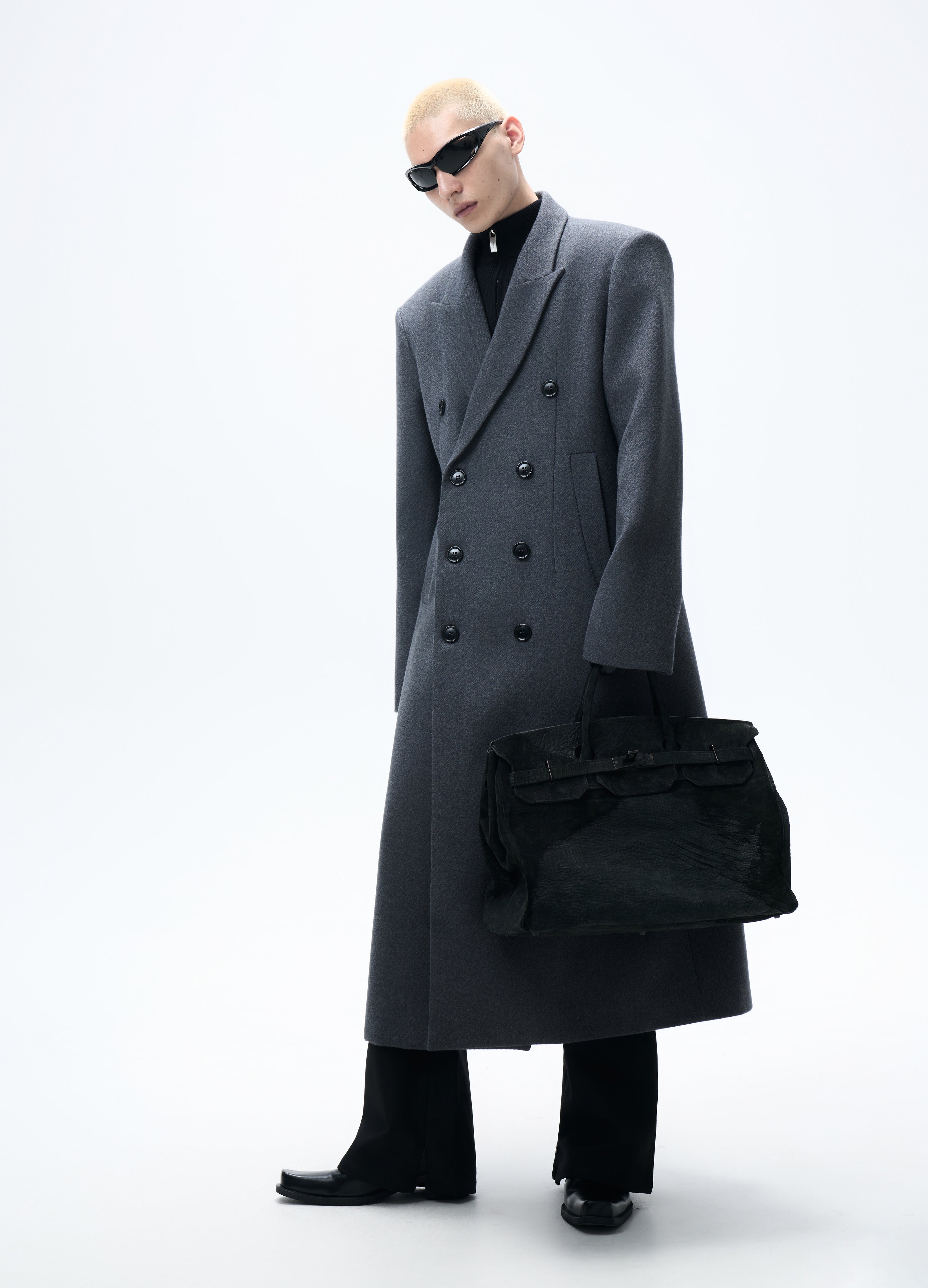 25FW GREY WAISTED WOOL OVERCOAT