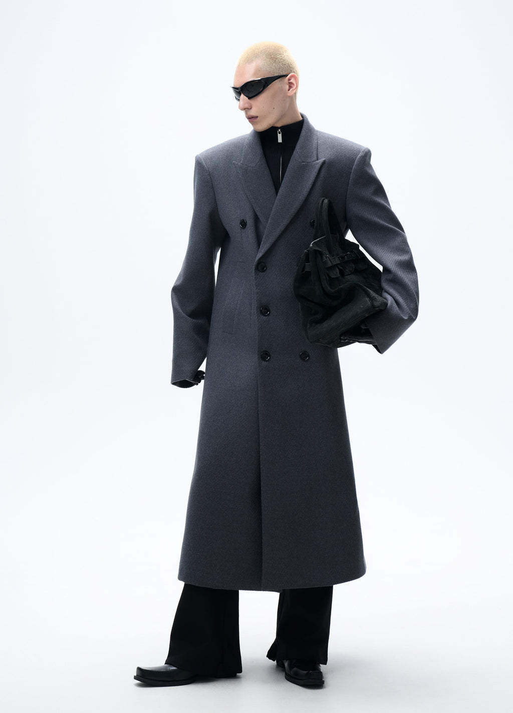 25FW GREY WAISTED WOOL OVERCOAT