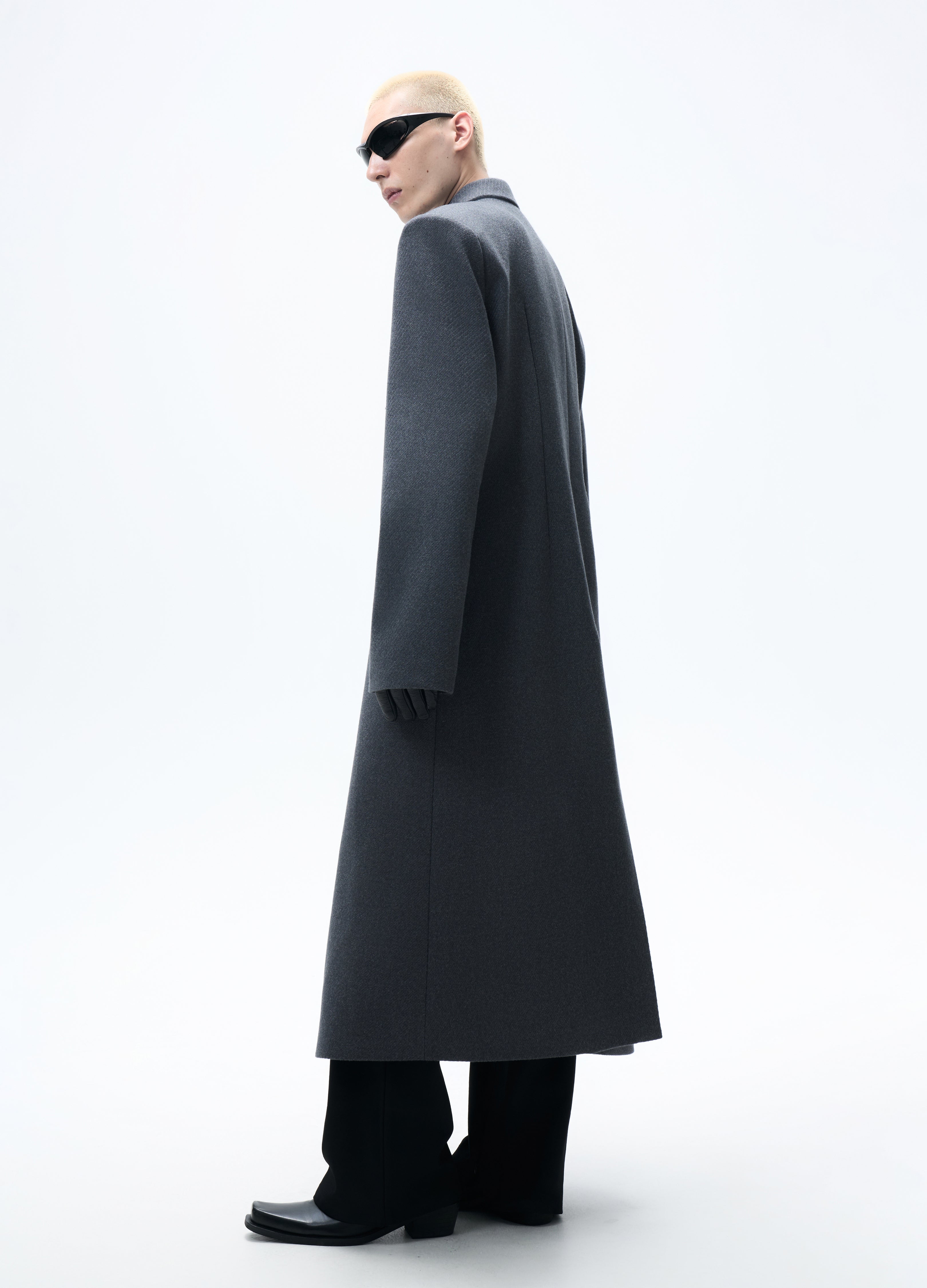 25FW GREY WAISTED WOOL OVERCOAT