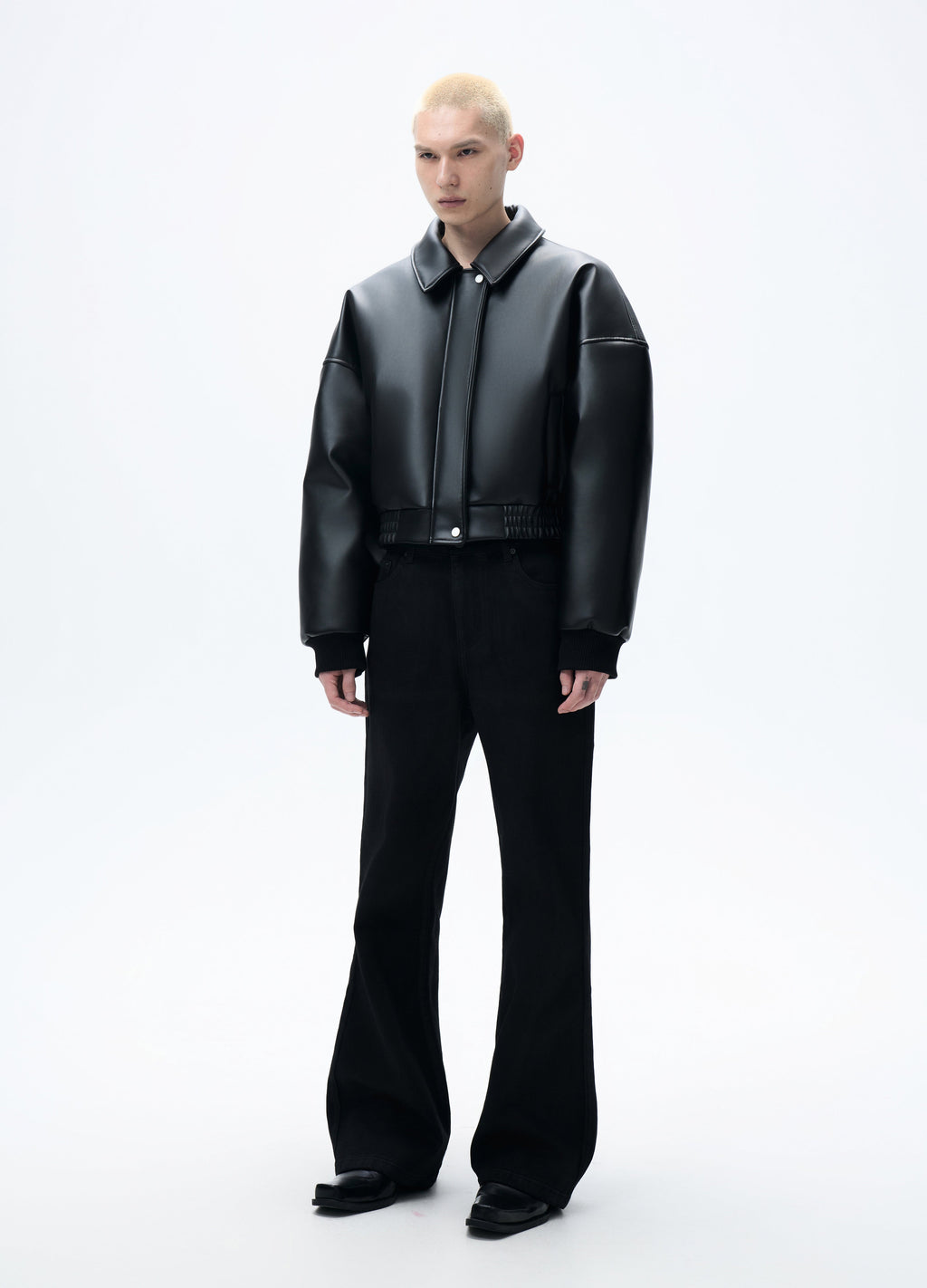 25FW HIGH-COLLAR LEATHER PUFFER