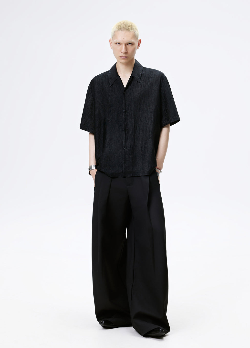 25SS WHITE BLACK TEXTURE SHINE SHIRT