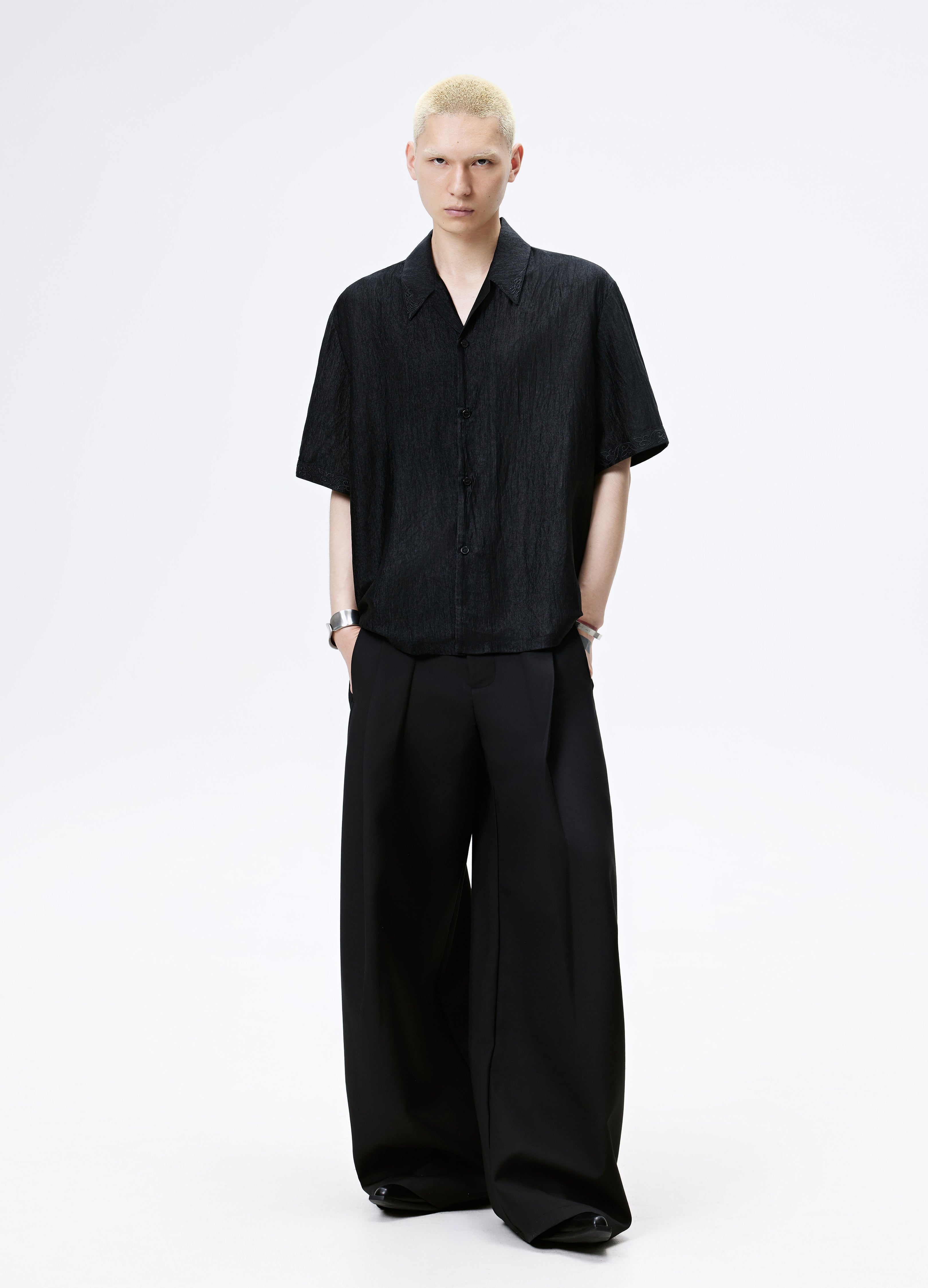 25SS WHITE BLACK TEXTURE SHINE SHIRT