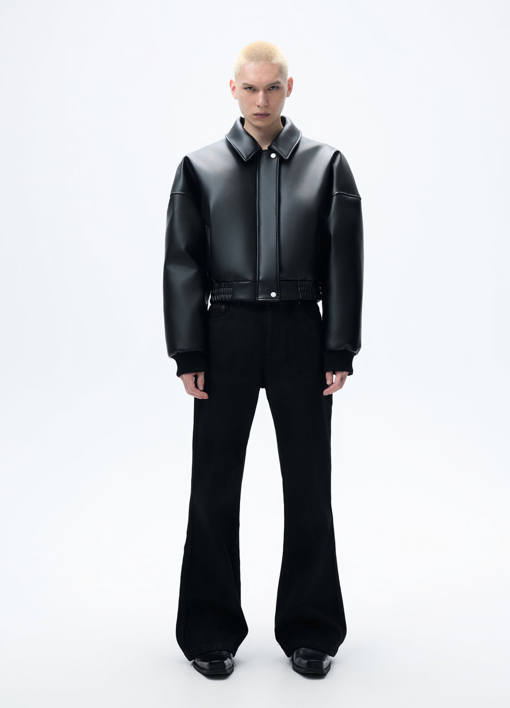 25FW HIGH-COLLAR LEATHER PUFFER