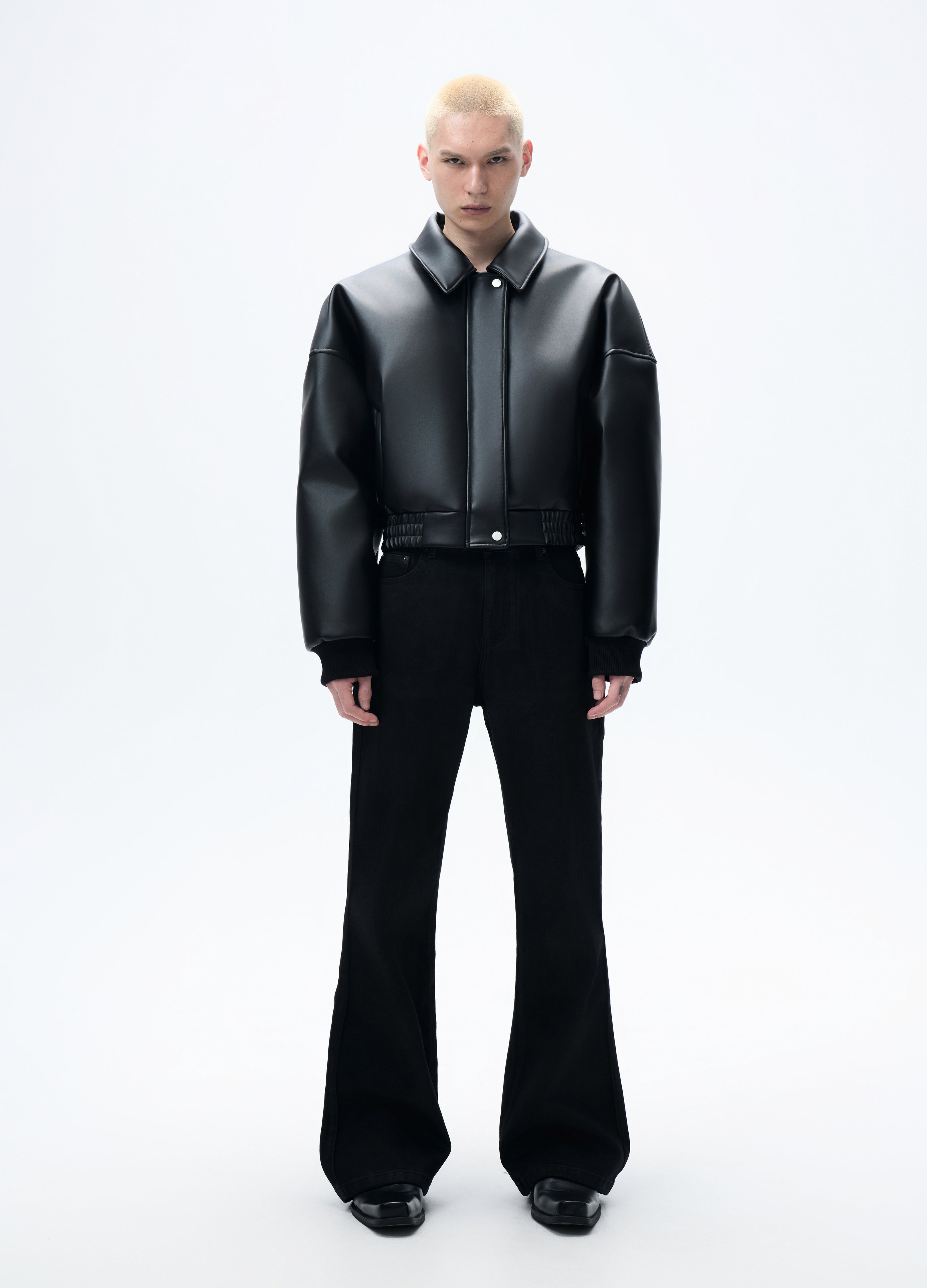 25FW HIGH-COLLAR LEATHER PUFFER