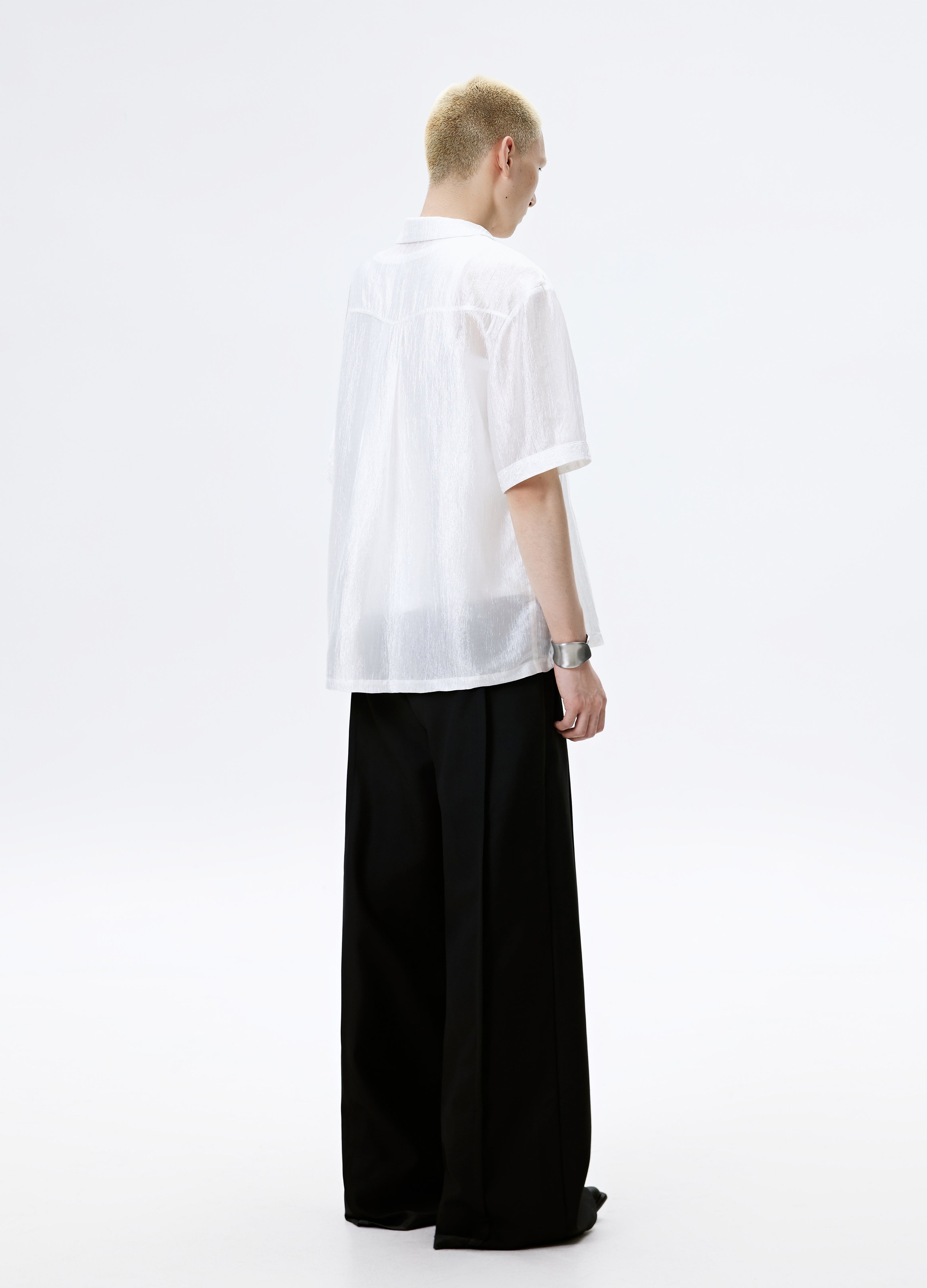 25SS WHITE BLACK TEXTURE SHINE SHIRT