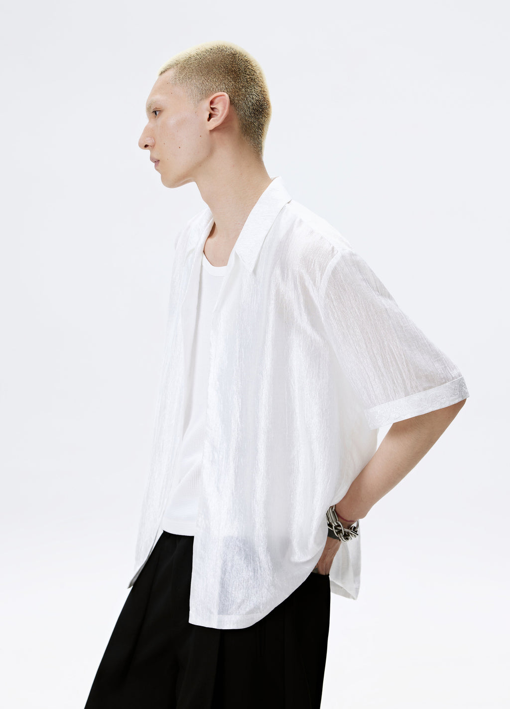 25SS WHITE BLACK TEXTURE SHINE SHIRT