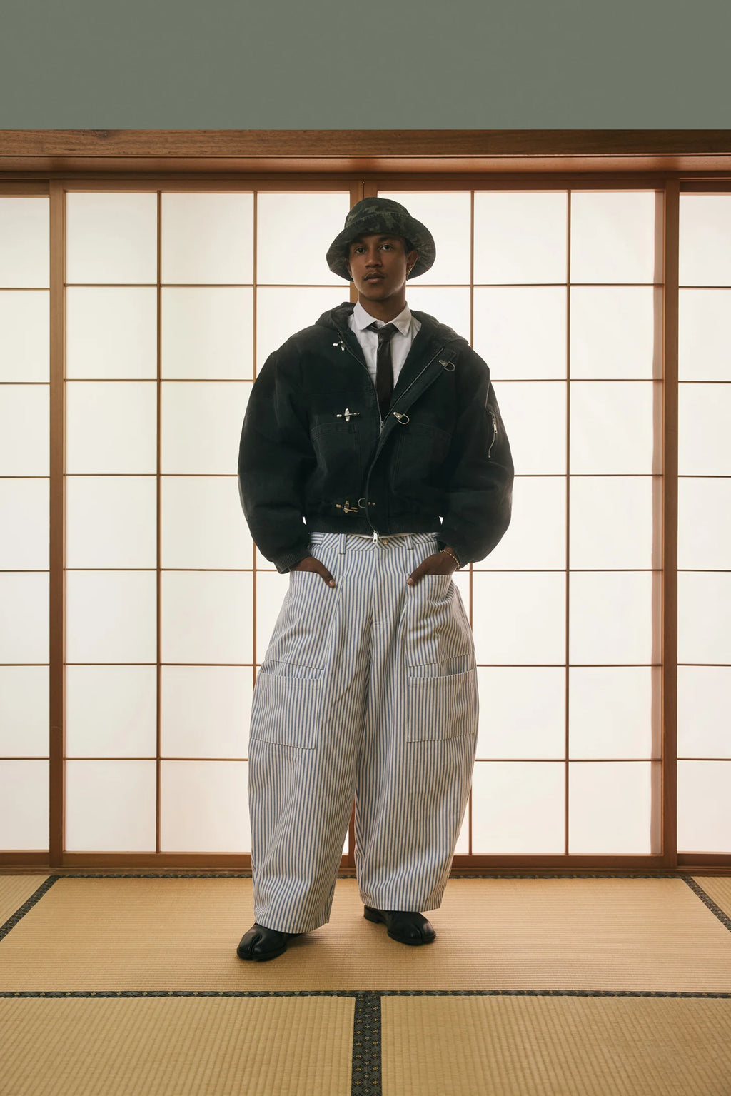 Shige 15oz Washed Black Canvas Clasp Bomber Jacket