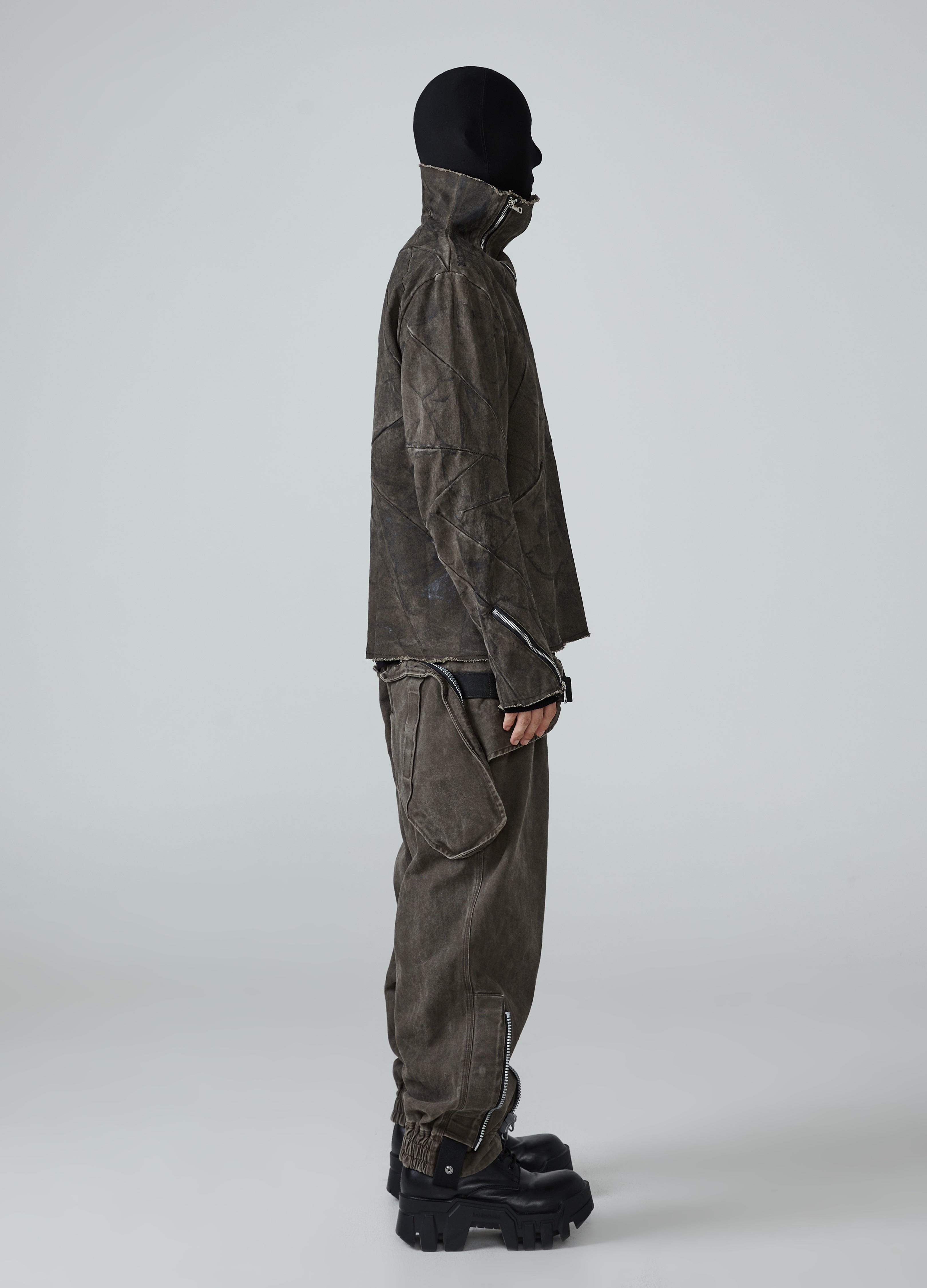 Wasteland Diagonal Zipper Distressed Jacket