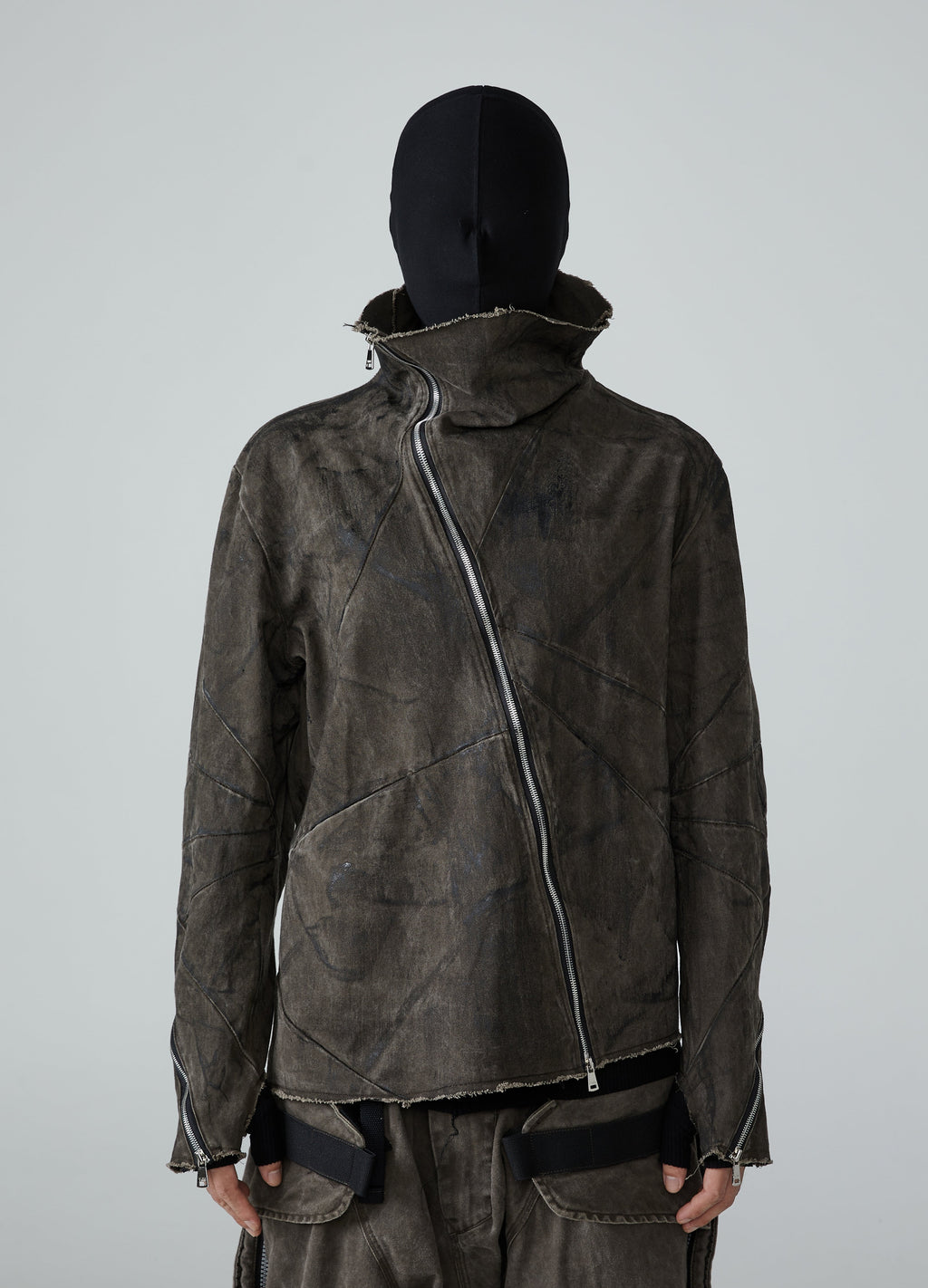 Wasteland Diagonal Zipper Distressed Jacket