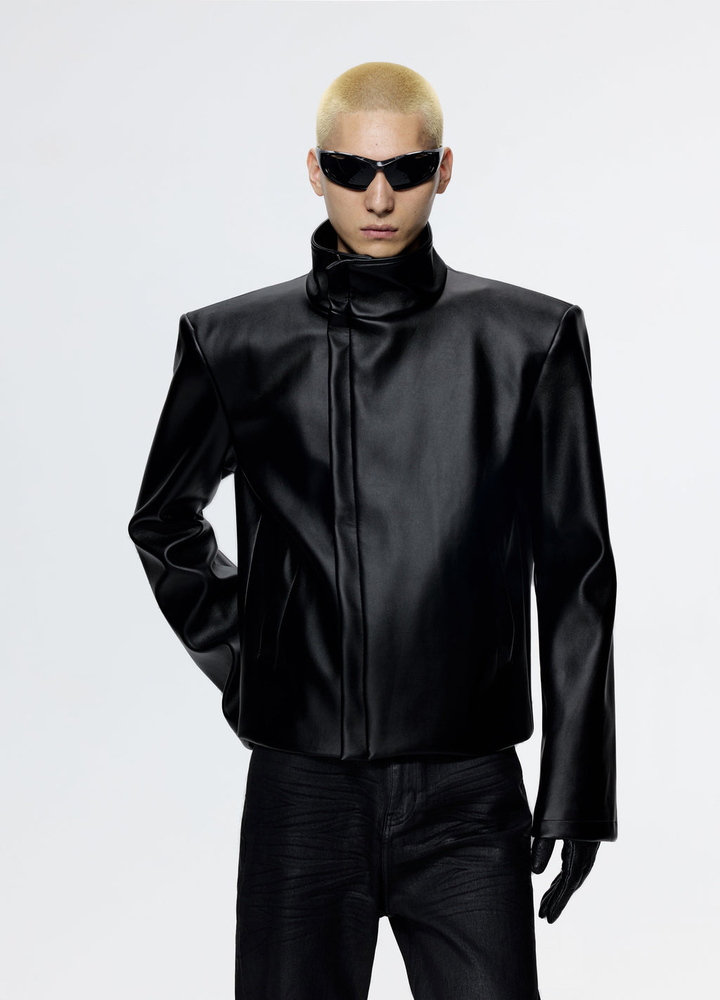 25FW SHOULDERED LEATHER BIKER JACKET