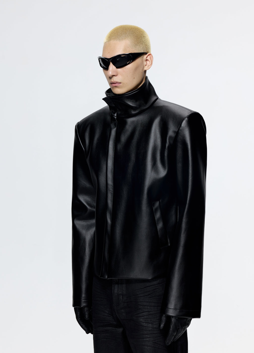 25FW SHOULDERED LEATHER BIKER JACKET