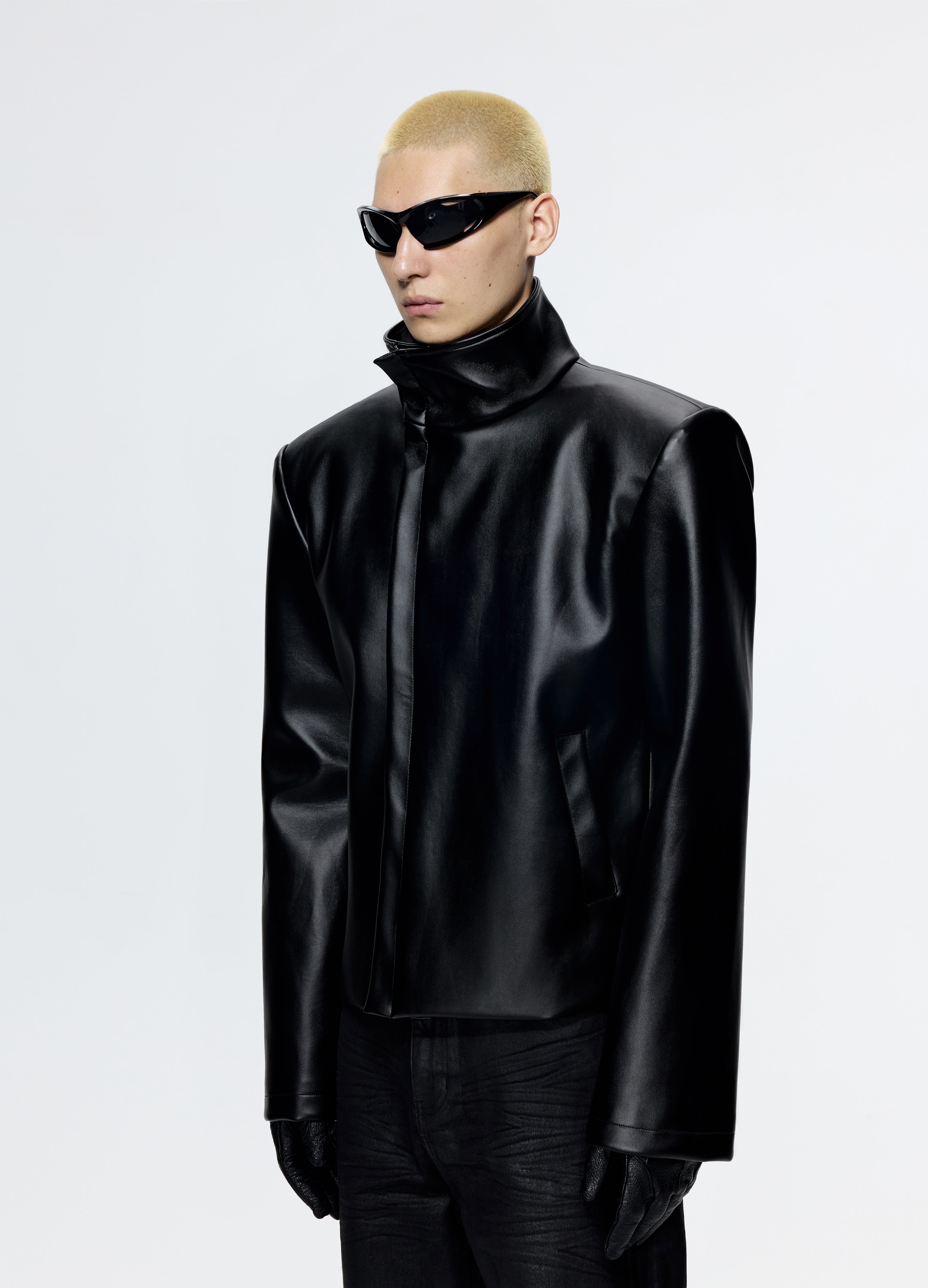 25FW SHOULDERED LEATHER BIKER JACKET