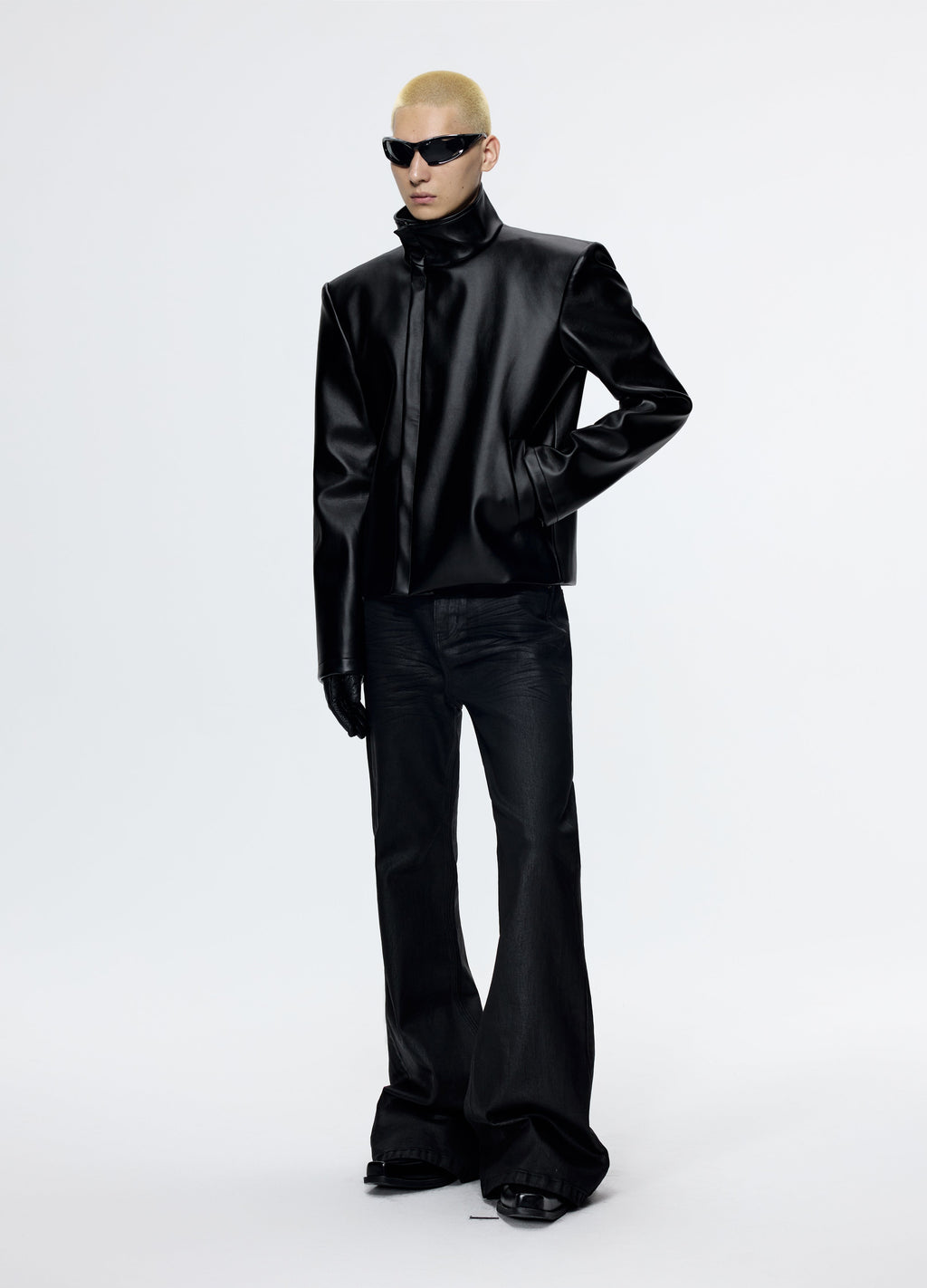 25FW SHOULDERED LEATHER BIKER JACKET