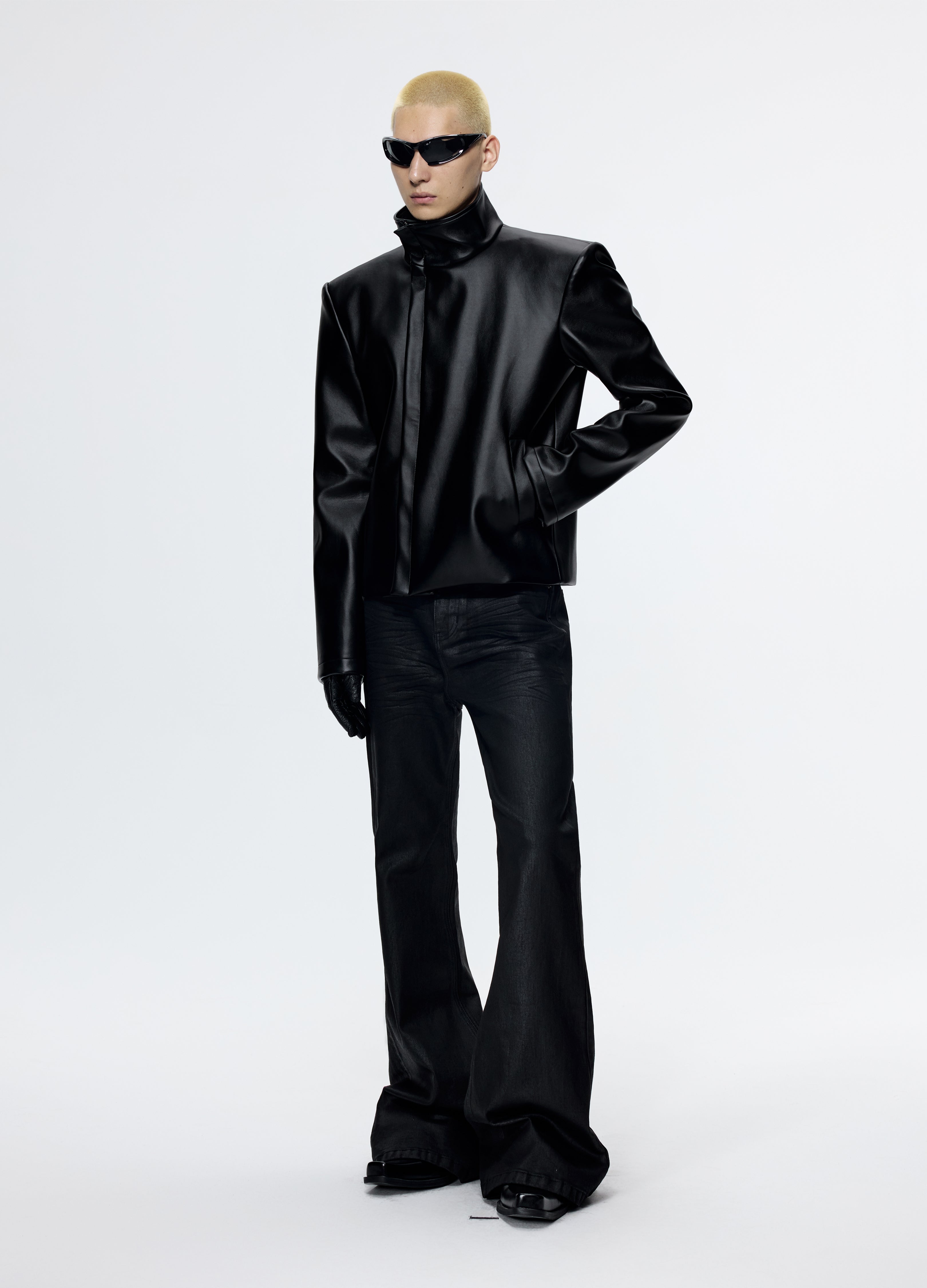 25FW SHOULDERED LEATHER BIKER JACKET