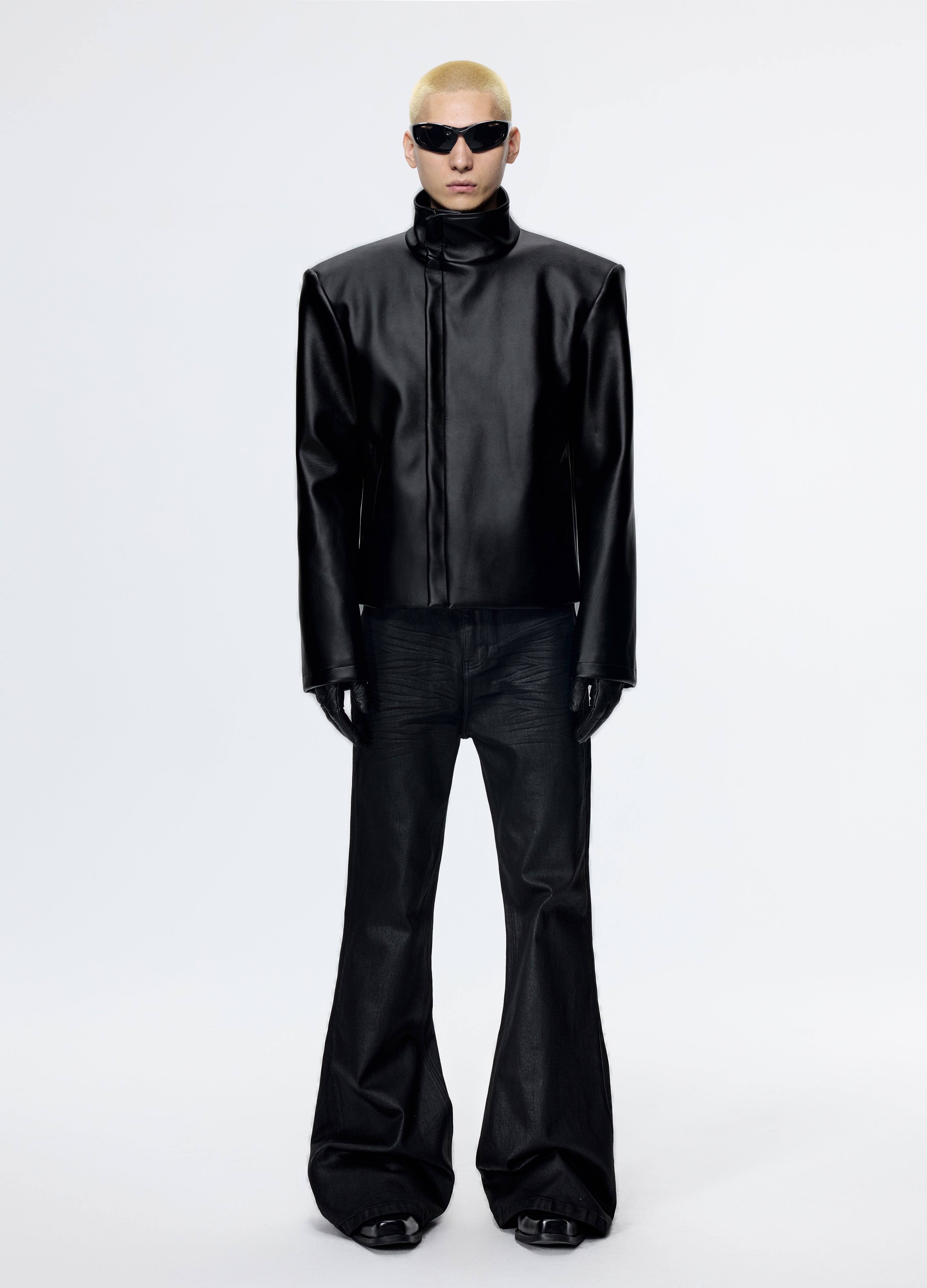 25FW SHOULDERED LEATHER BIKER JACKET