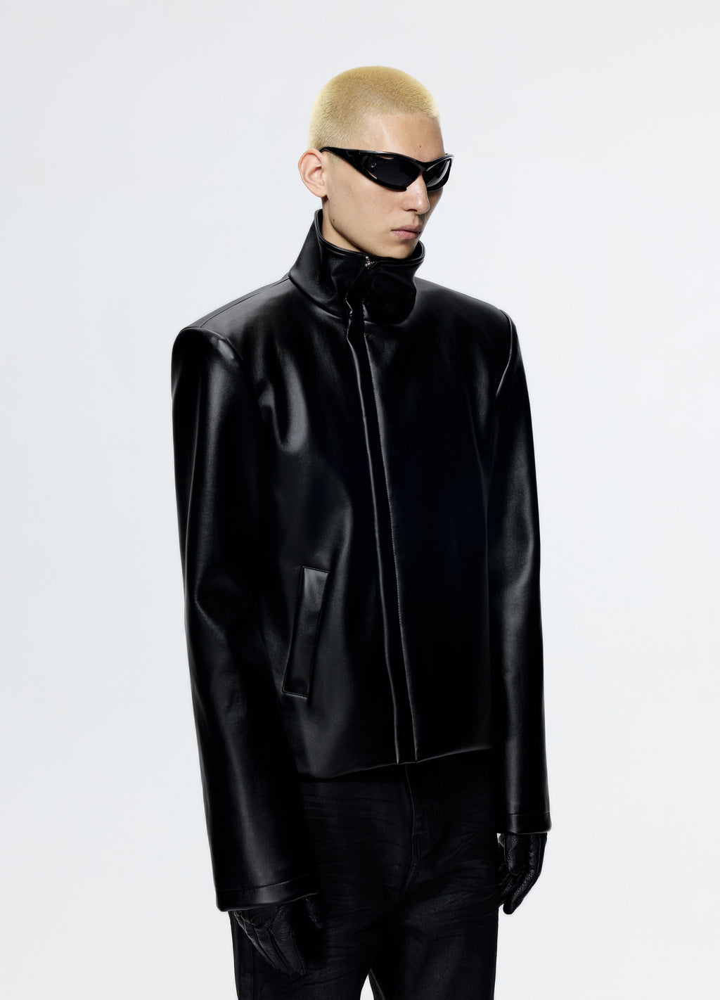 25FW SHOULDERED LEATHER BIKER JACKET