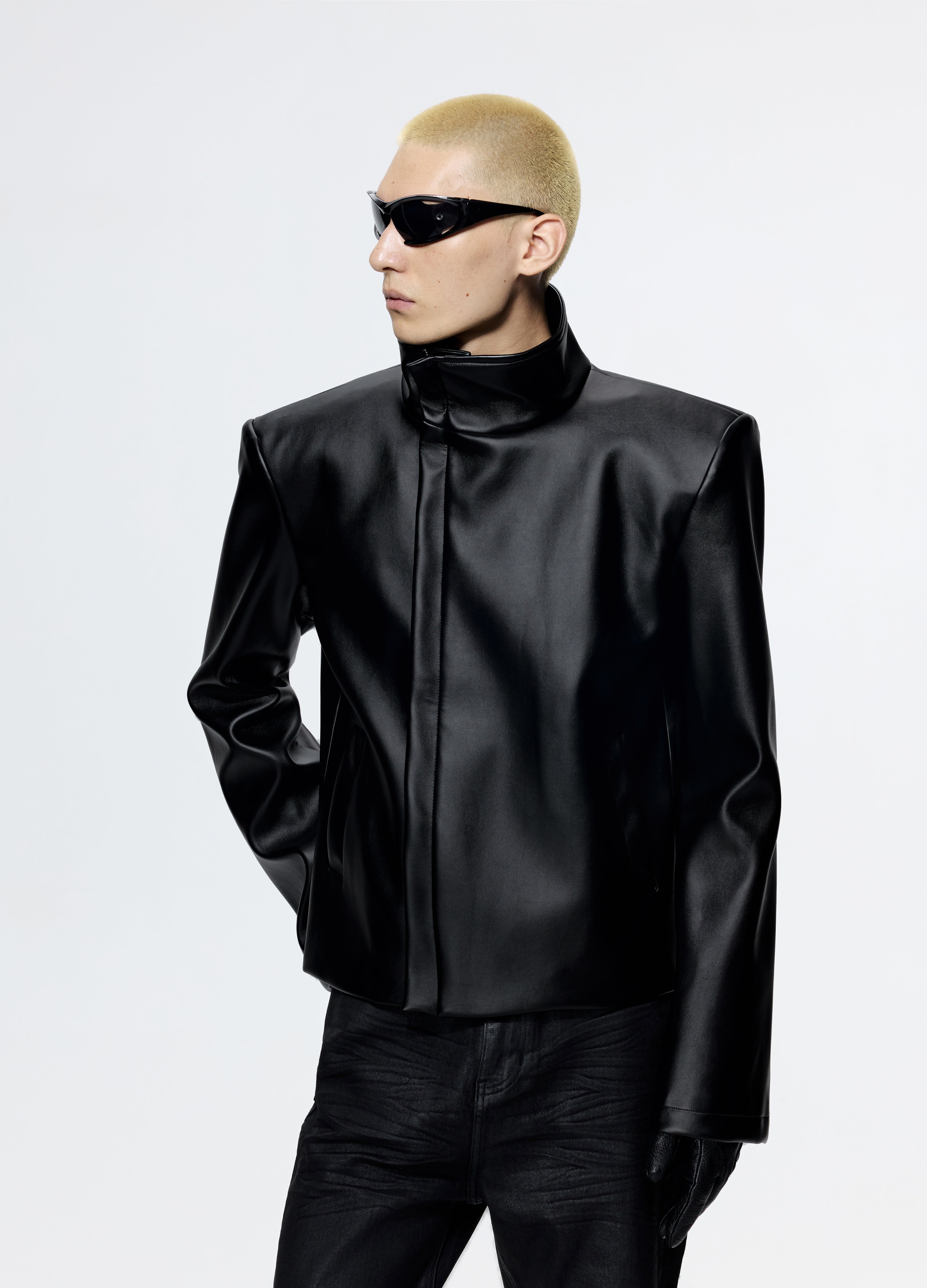 25FW SHOULDERED LEATHER BIKER JACKET