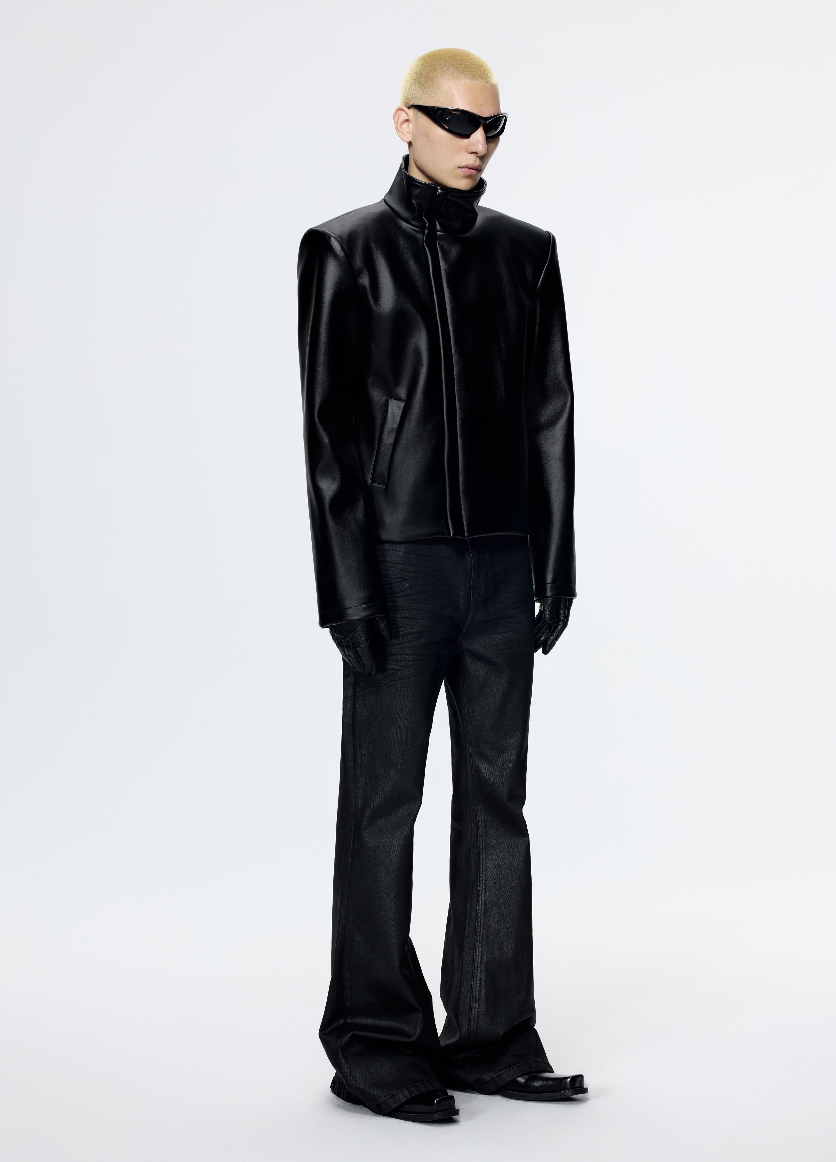 25FW SHOULDERED LEATHER BIKER JACKET